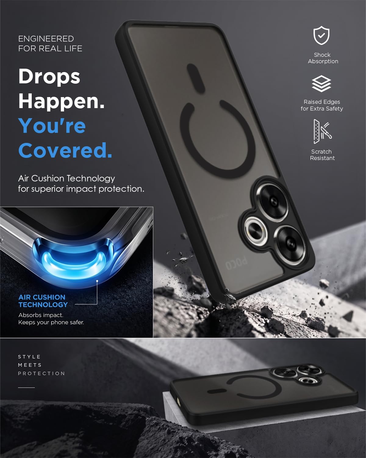 Poco F6 5G Back Cover Case | Sleek Hybrid - Matte Black Magnetic