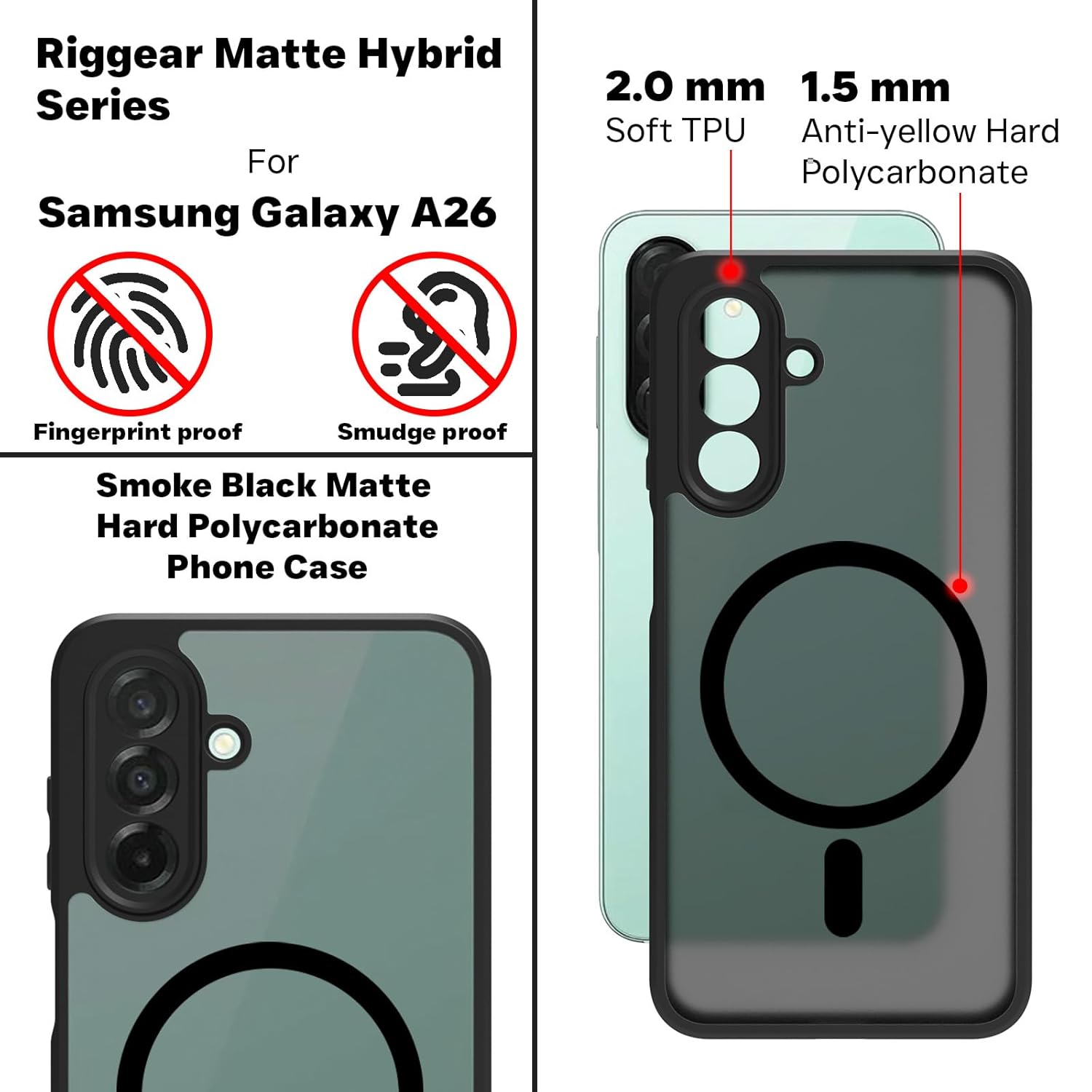 Samsung Galaxy A26 5G Back Cover Case | Sleek Hybrid - Matte Black Magnetic