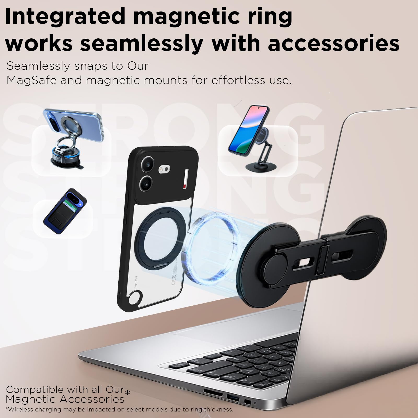 Nothing Phone 4b Ring Stand Back Cover Case | Sleek Hybrid - Clear Black Magnetic