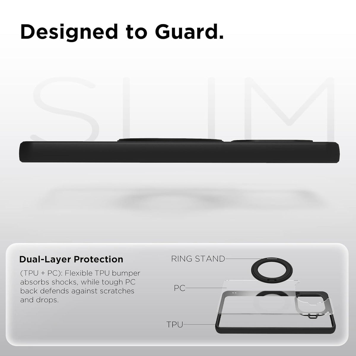 iQOO Neo 10R Ring Stand Back Cover Case | Sleek Hybrid - Clear Black Ring Stand