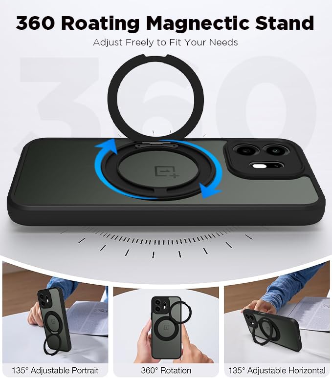 OnePlus N6 Ring Stand Back Cover Case| Sleek Hybrid - Matte Black Magnetic