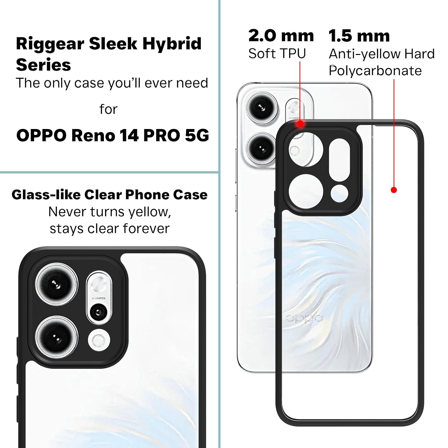 Oppo Reno 14 Pro 5G Back Cover Case | Sleek Hybrid - Clear Black