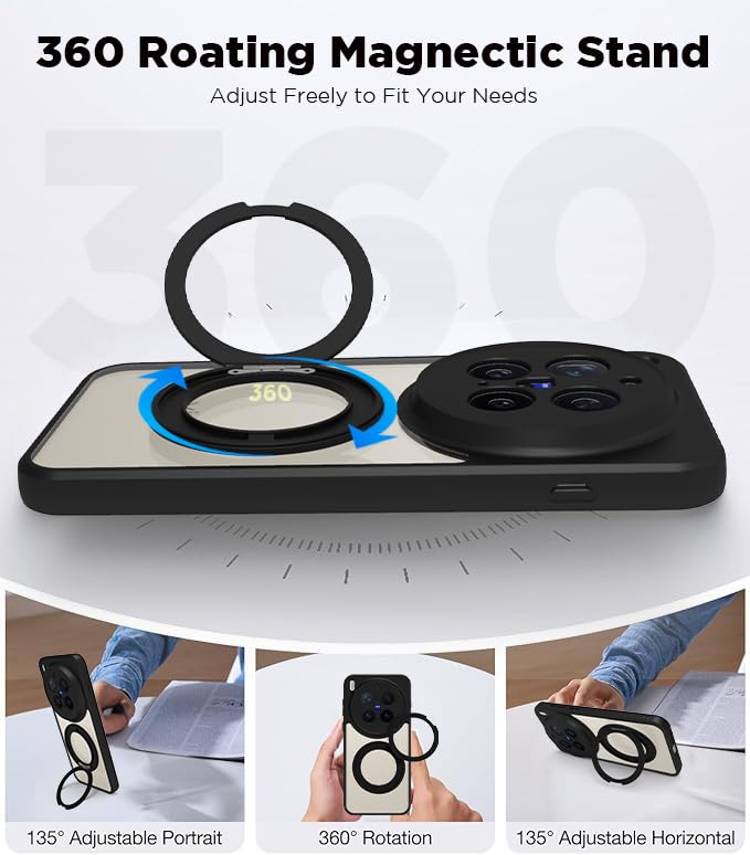 Vivo X300 Pro 5G Ring Stand Back Cover Case | Clear Hybrid - Clear Black Magnetic