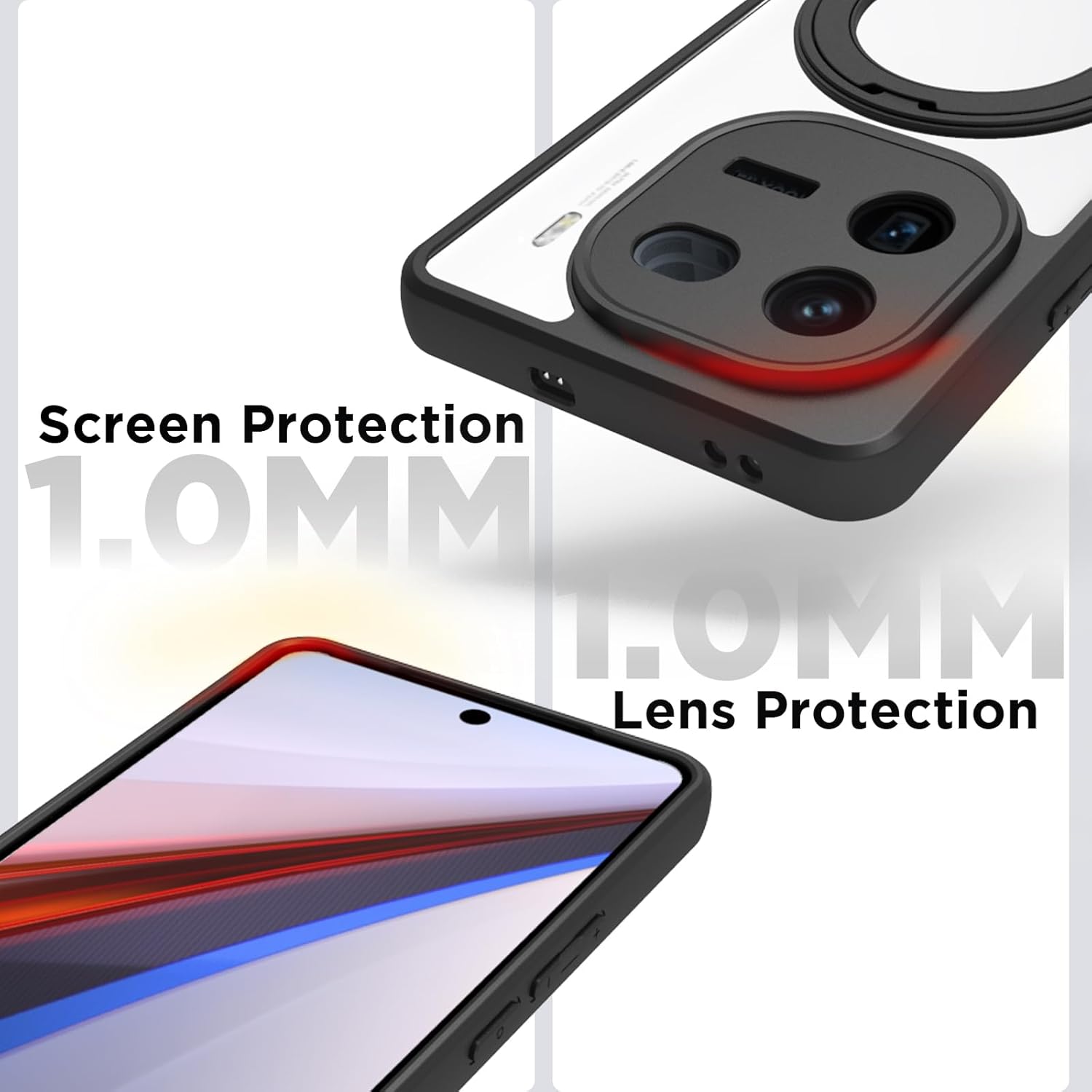 iQOO 12 5G Ring Stand Back Cover Case | Clear Hybrid - Clear Black Magnetic