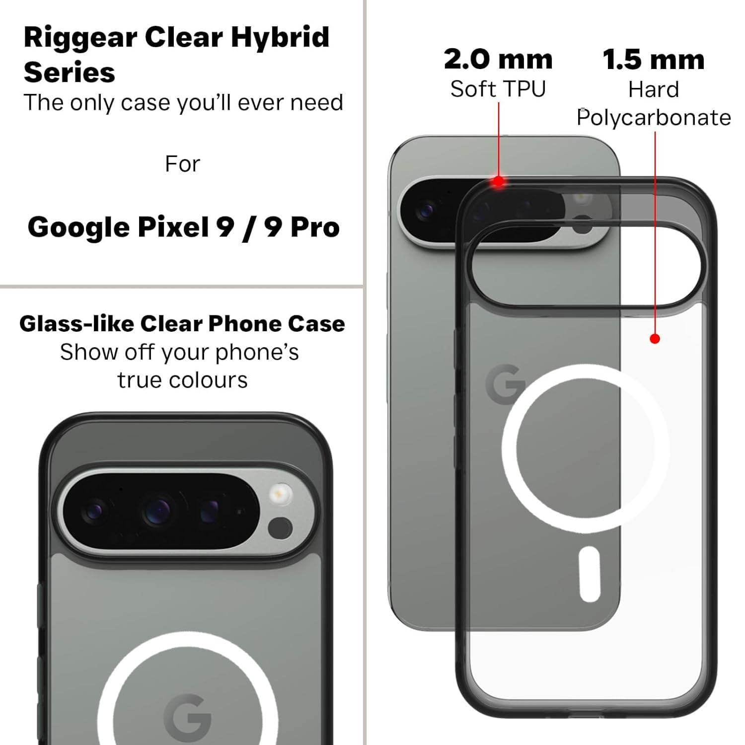 Google Pixel 9 / Pixel 9 Pro Back Cover Case | Clear Hybrid - Clear Magnetic