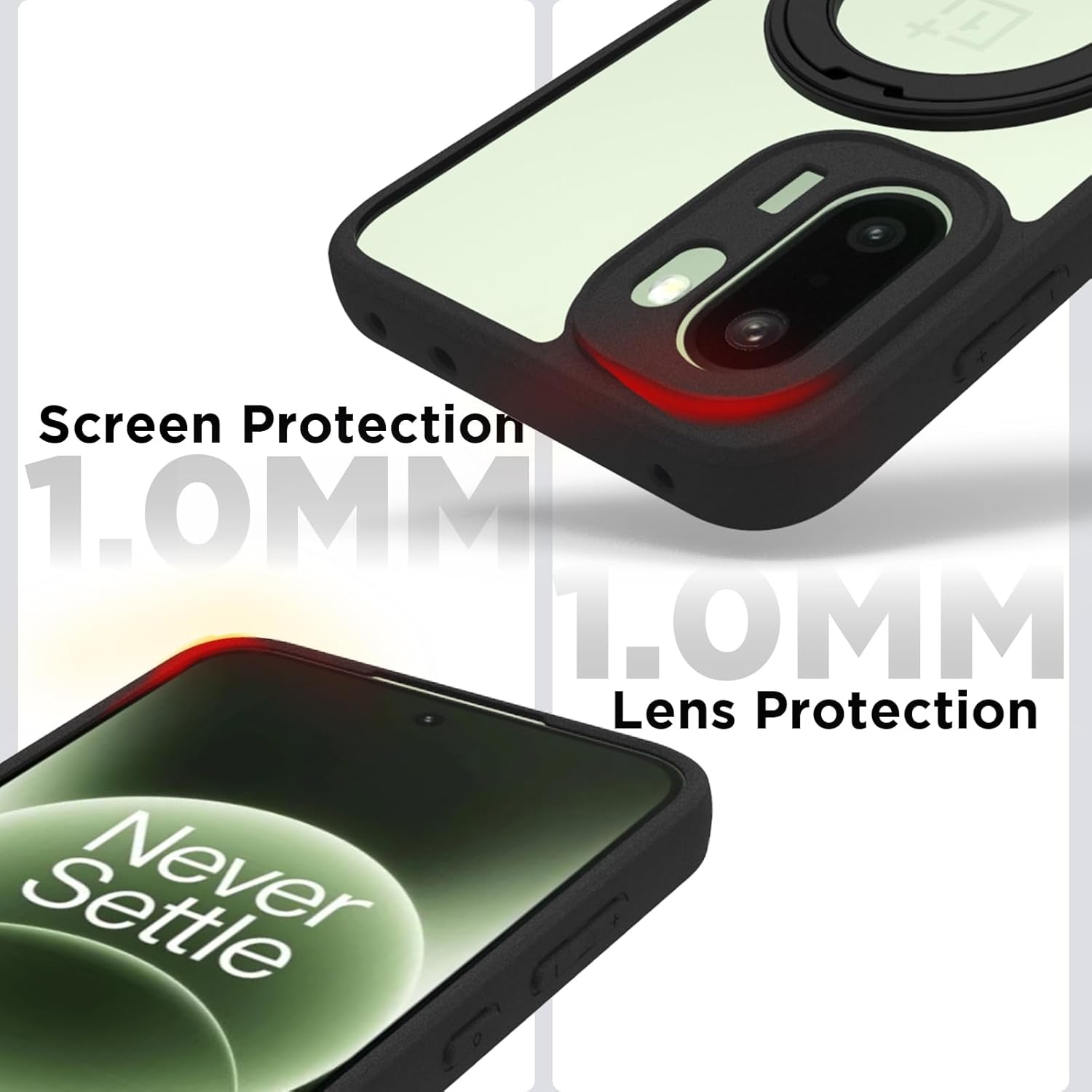 OnePlus 15R 5G Ring Stand Back Cover Case | Clear Hybrid - Clear Black Magnetic