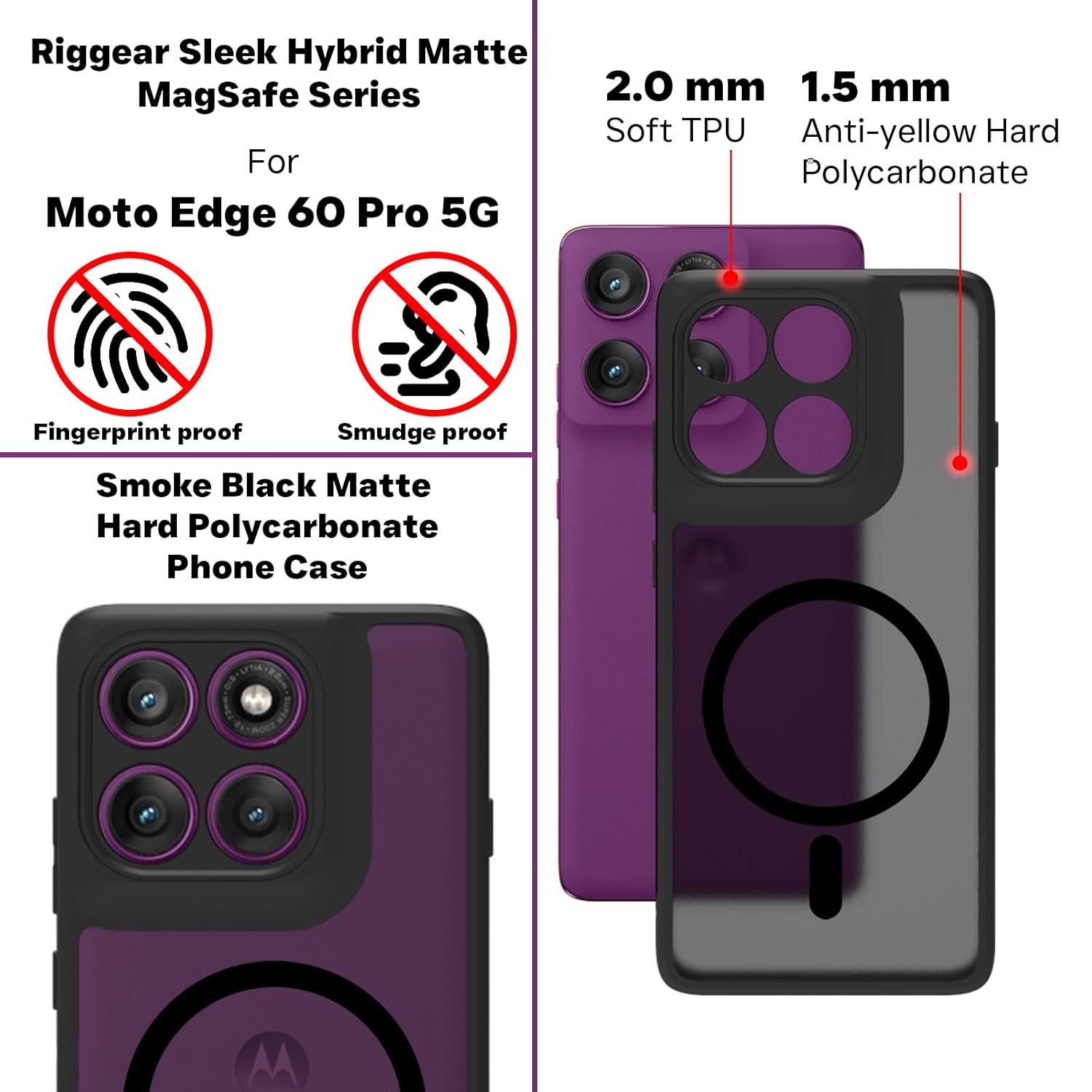 Moto Edge 60 Pro 5G Back Cover Case | Sleek Hybrid - Matte Black Magentic