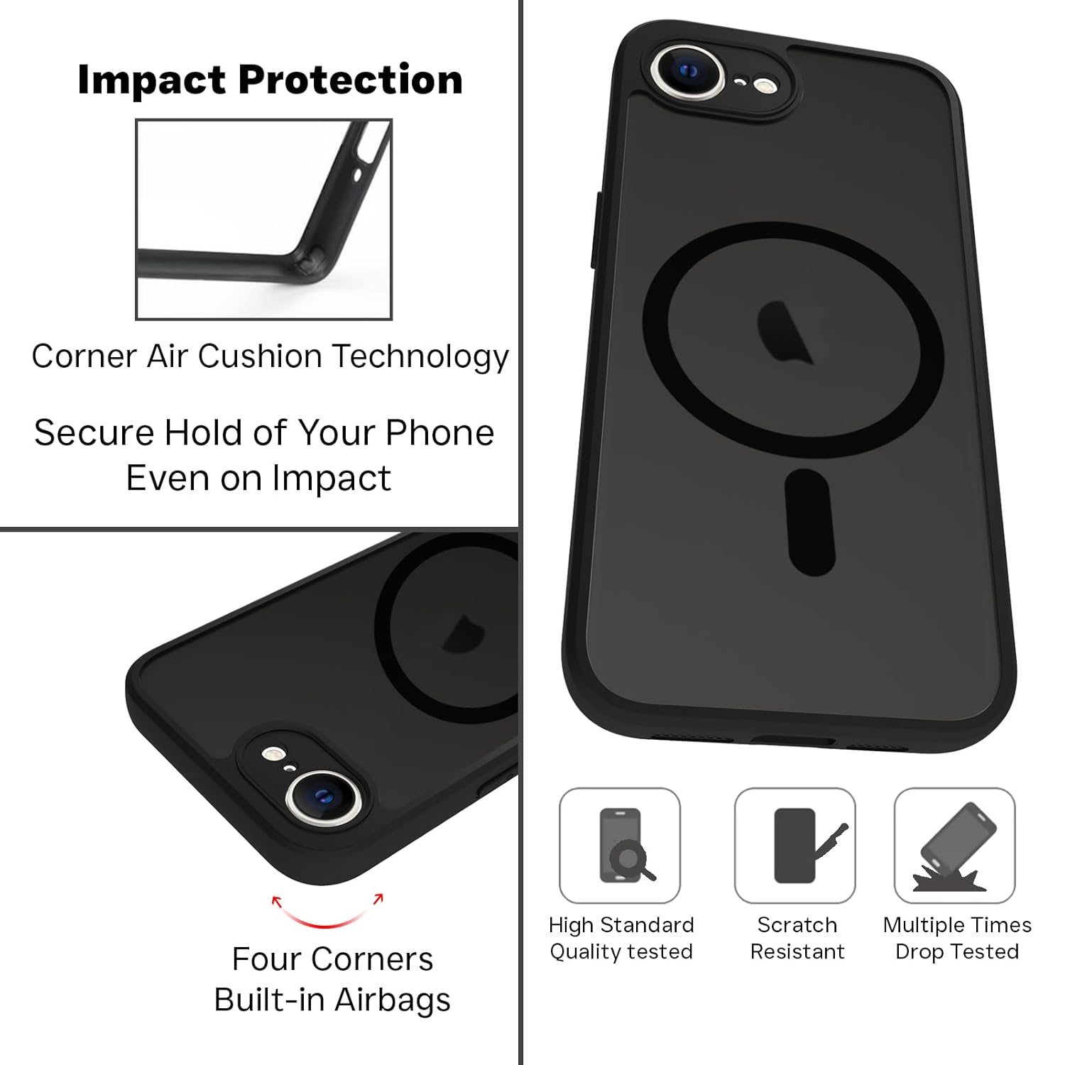 iPhone 16e / iPhone 17e Back Cover Case | Sleek Hybrid - Matte Black Magnetic