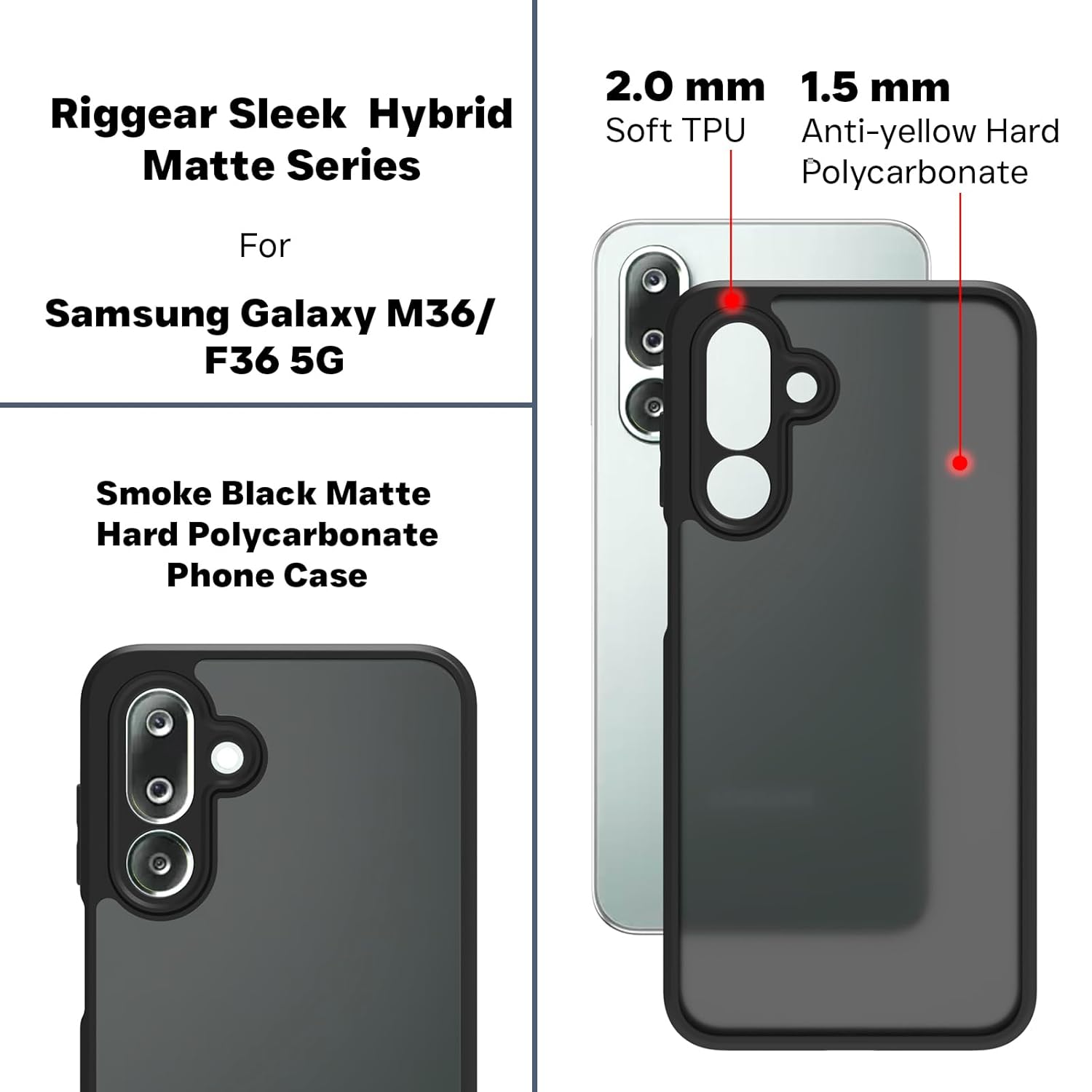 Samsung Galaxy M36 5G / F36 5G Back Cover Case | Sleek Hybrid - Matte Black