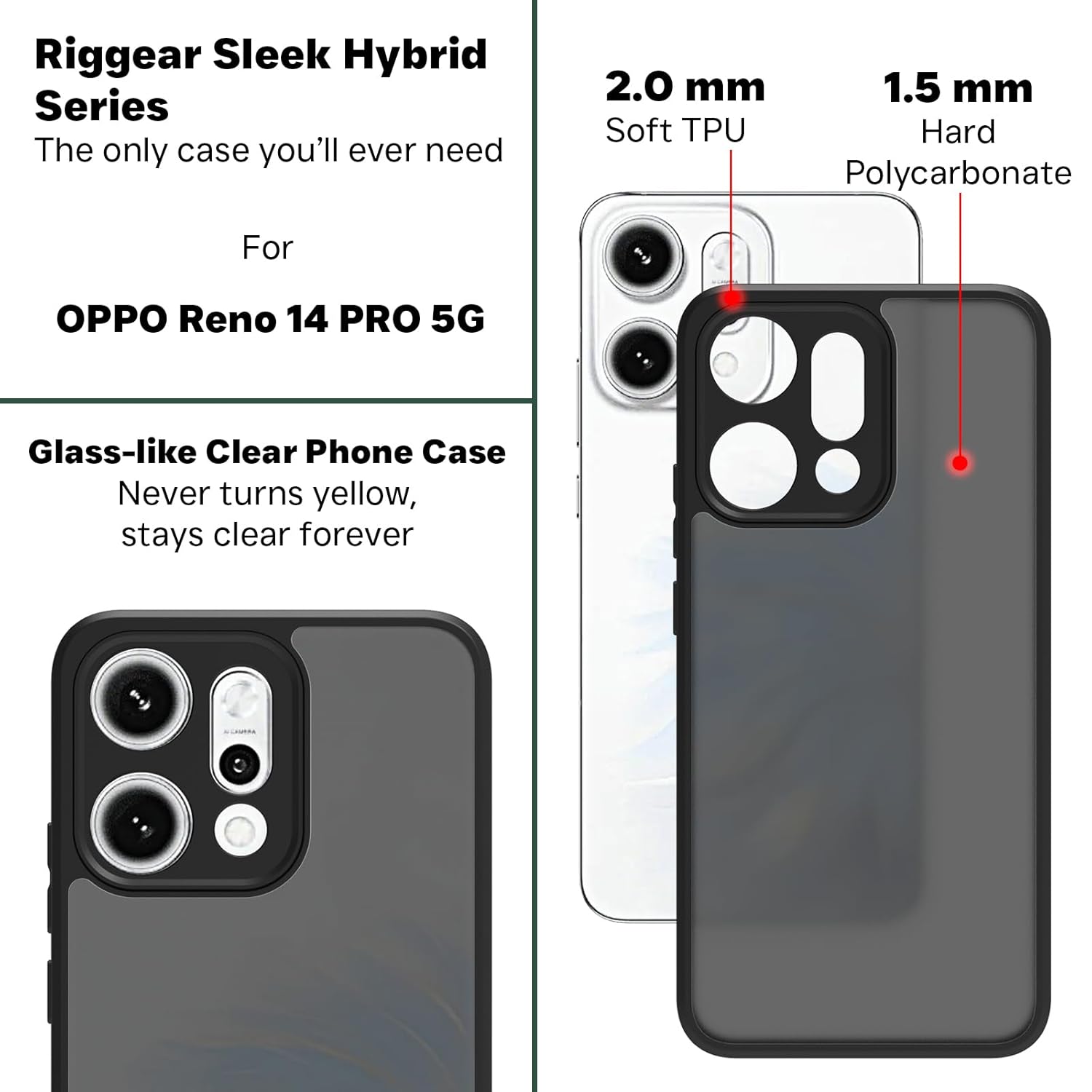 Oppo Reno 14 Pro 5G Back Cover Case | Sleek Hybrid - Matte Black