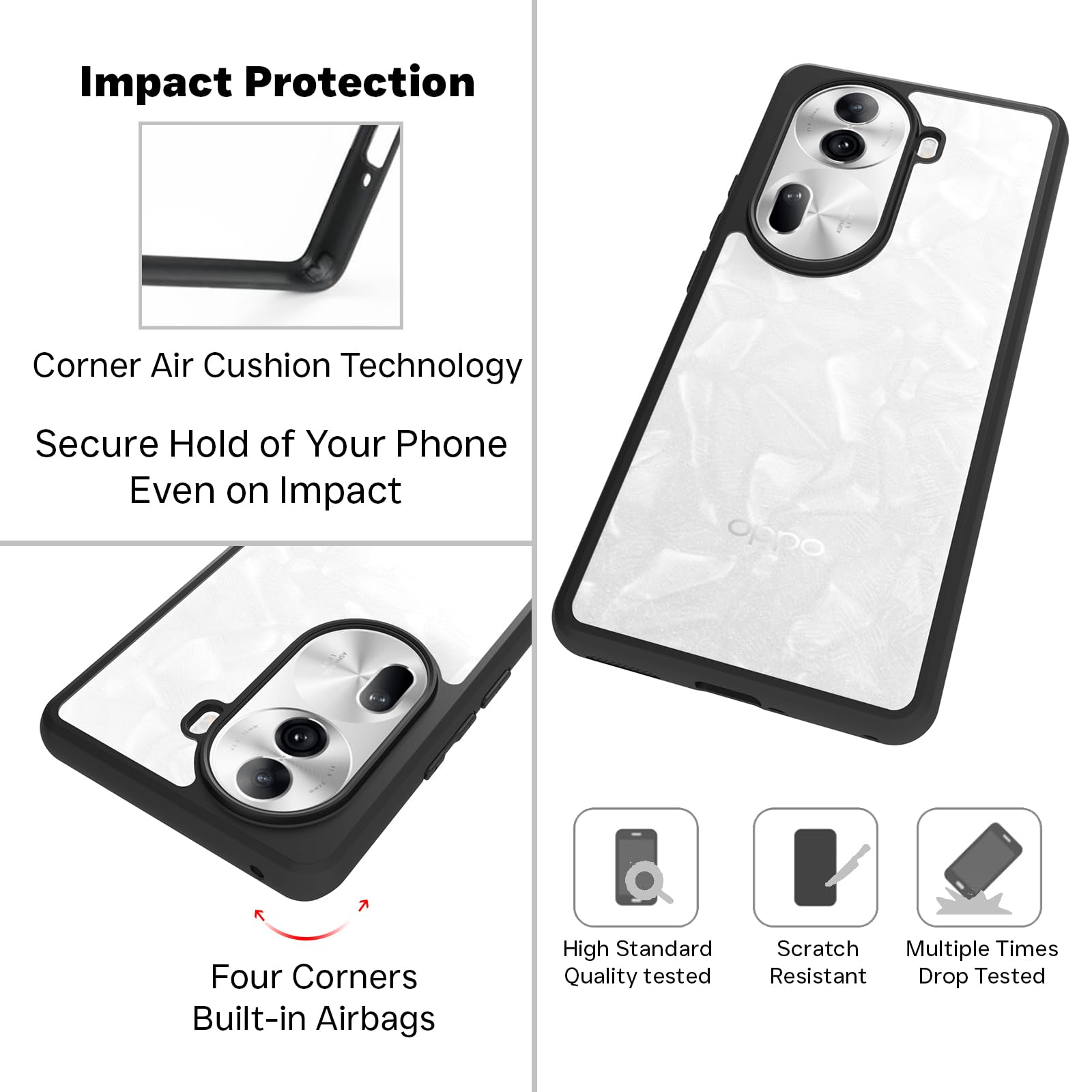 Oppo Reno 11 Pro Back Cover Case | Sleek Hybrid - Clear Black