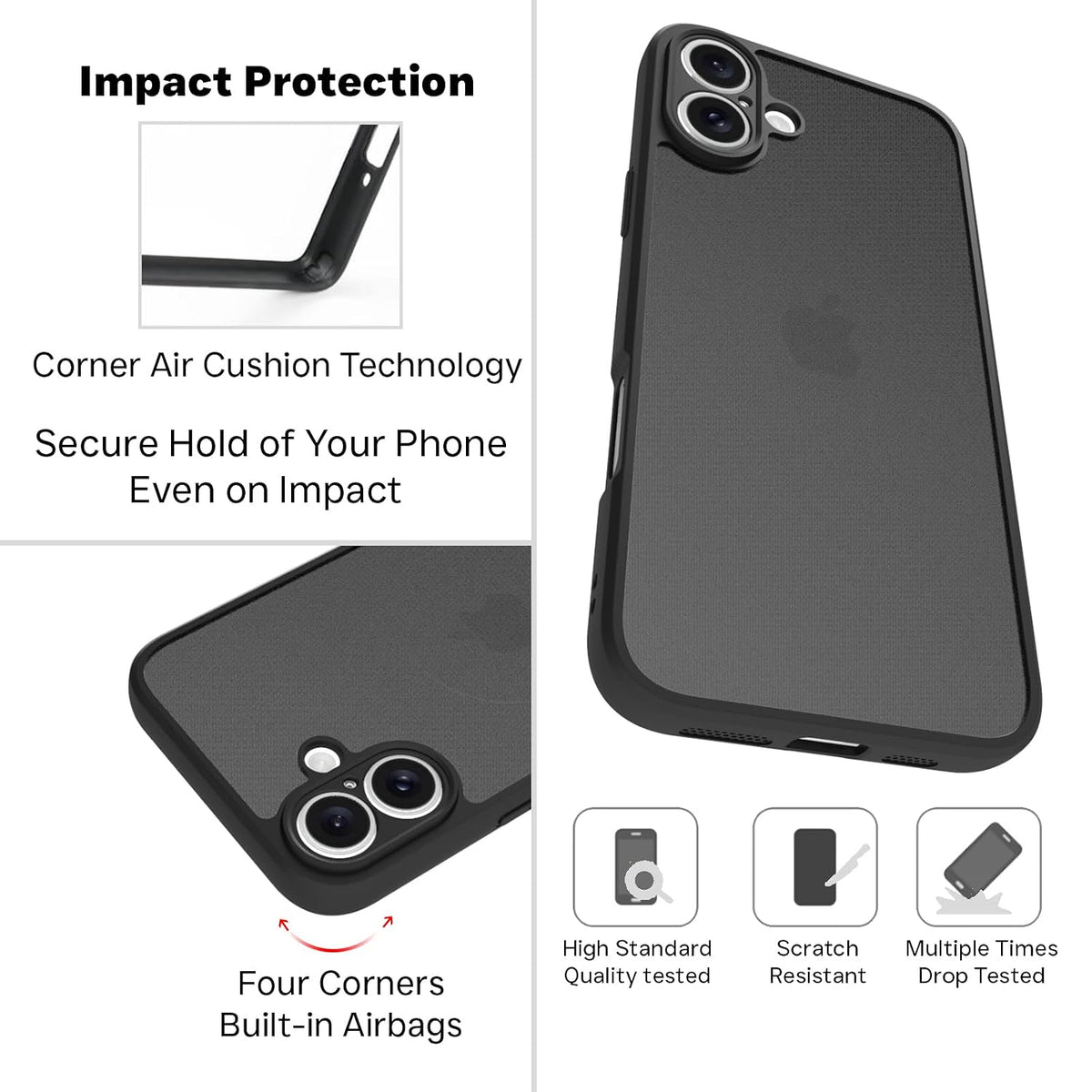 iPhone 16 Plus Back Cover Case | Sleek Hybrid - Matte Black