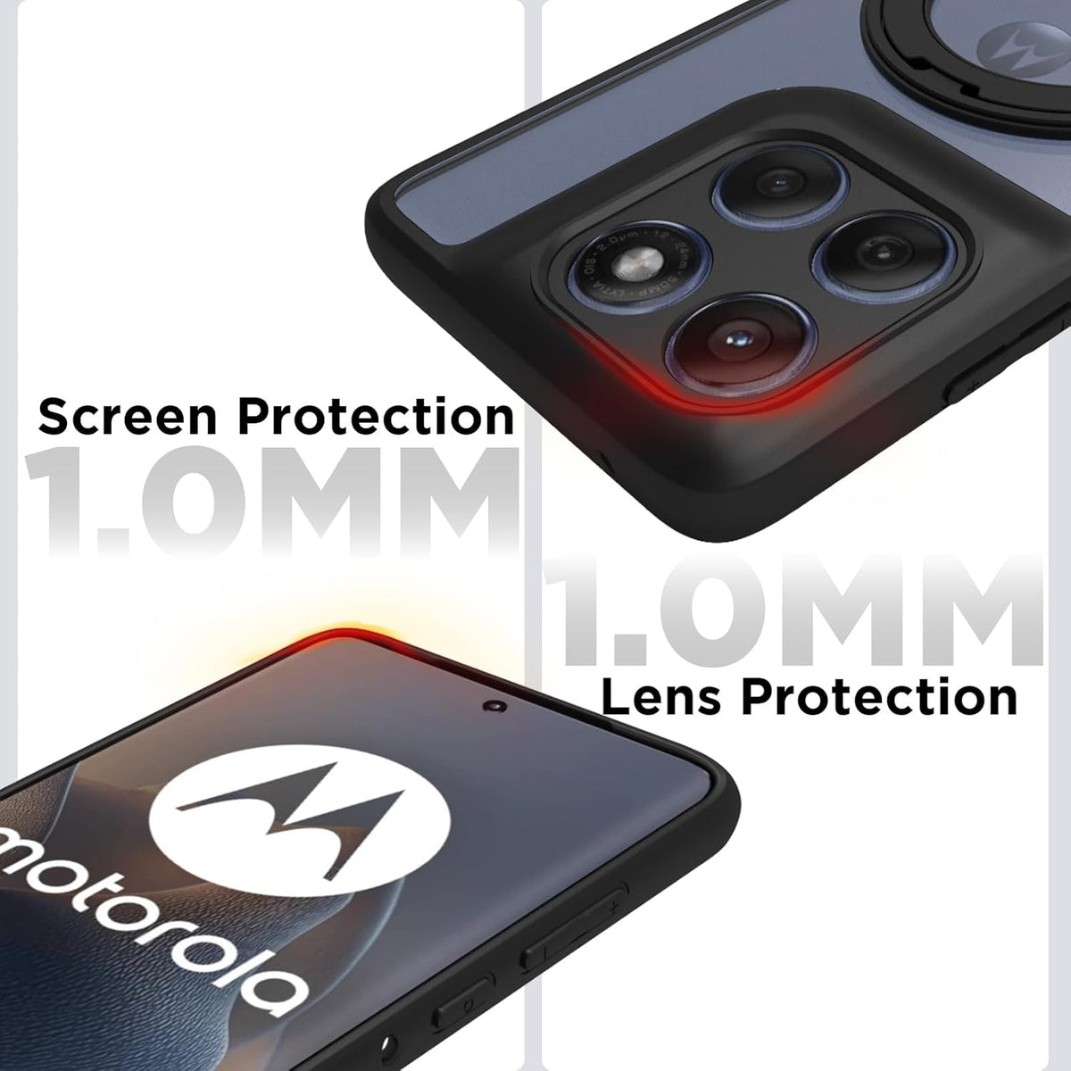 Motorola Edge 60 Fusion/Edge 60 Ring Stand Back Cover Case | Sleek Hybrid - Clear Black Ring Stand