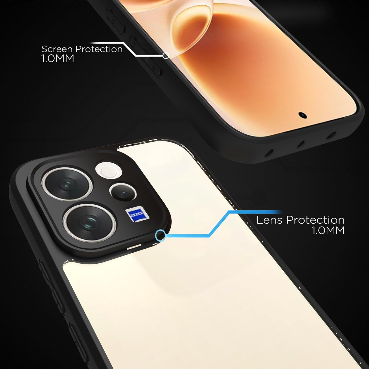 Vivo V70 / V70 Elite 5G Back Cover Case | Clear Hybrid - Clear Black