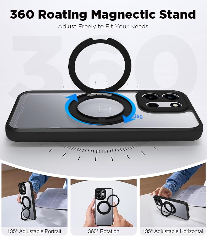 OnePlus Nord 6 5G/ Nord CE 6 5G Ring Stand Back Cover Case | Clear Hybrid - Clear Black Magnetic