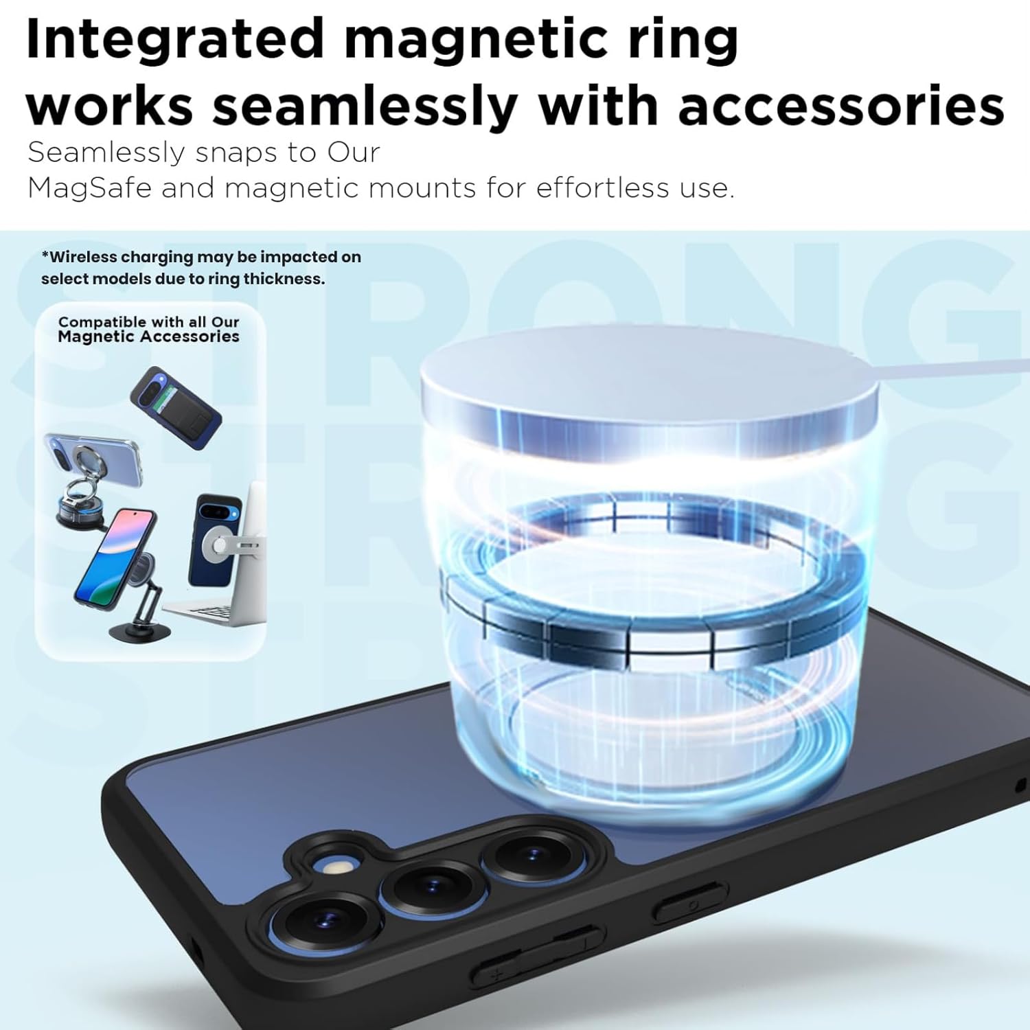 Samsung Galaxy S25 Ring Stand Back Cover Case | Clear Hybrid - Clear Black Magnetic