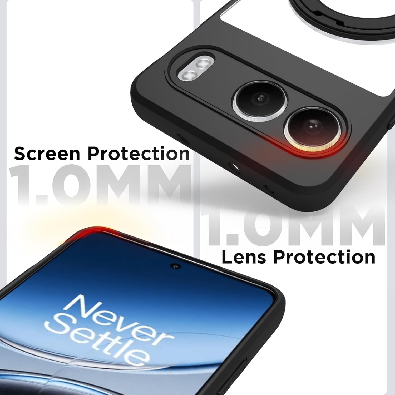 OnePlus Nord 4 5G Ring Stand Back Cover Case | Clear Hybrid - Clear Black Magnetic