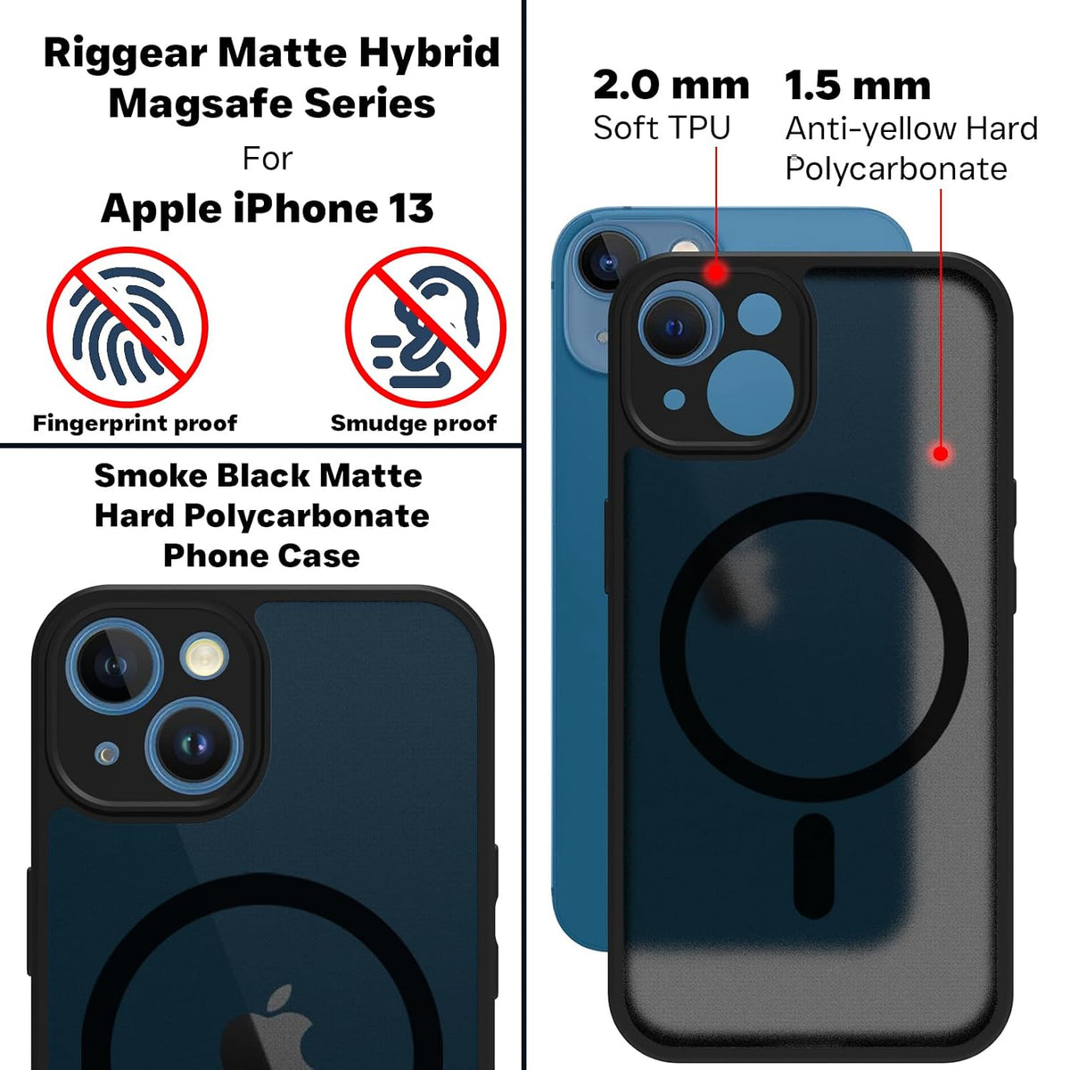 iPhone 13 Back Cover Case | Sleek Hybrid - Matte Black Magnetic