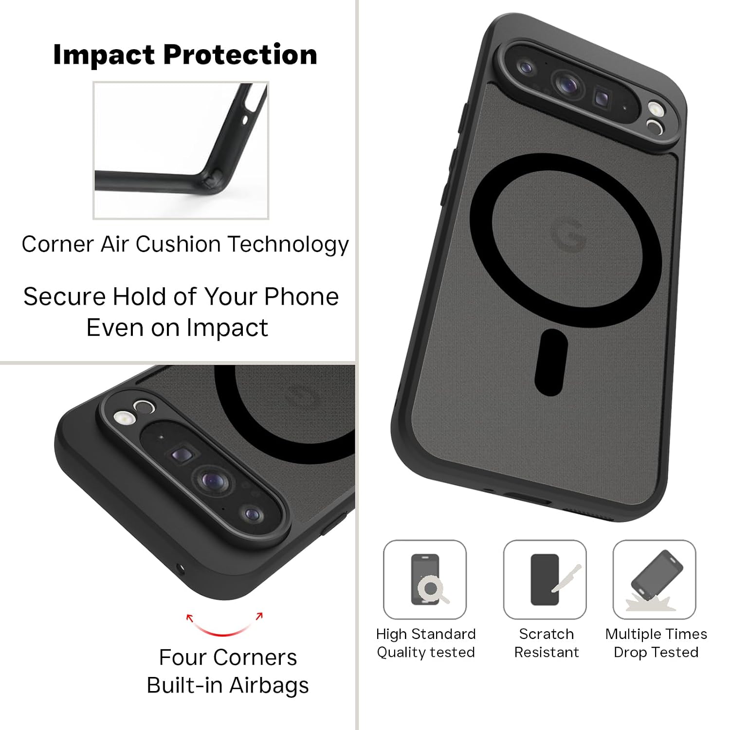 Google Pixel 9 Pro XL Back Cover Case | Sleek Hybrid - Matte Black Magnetic