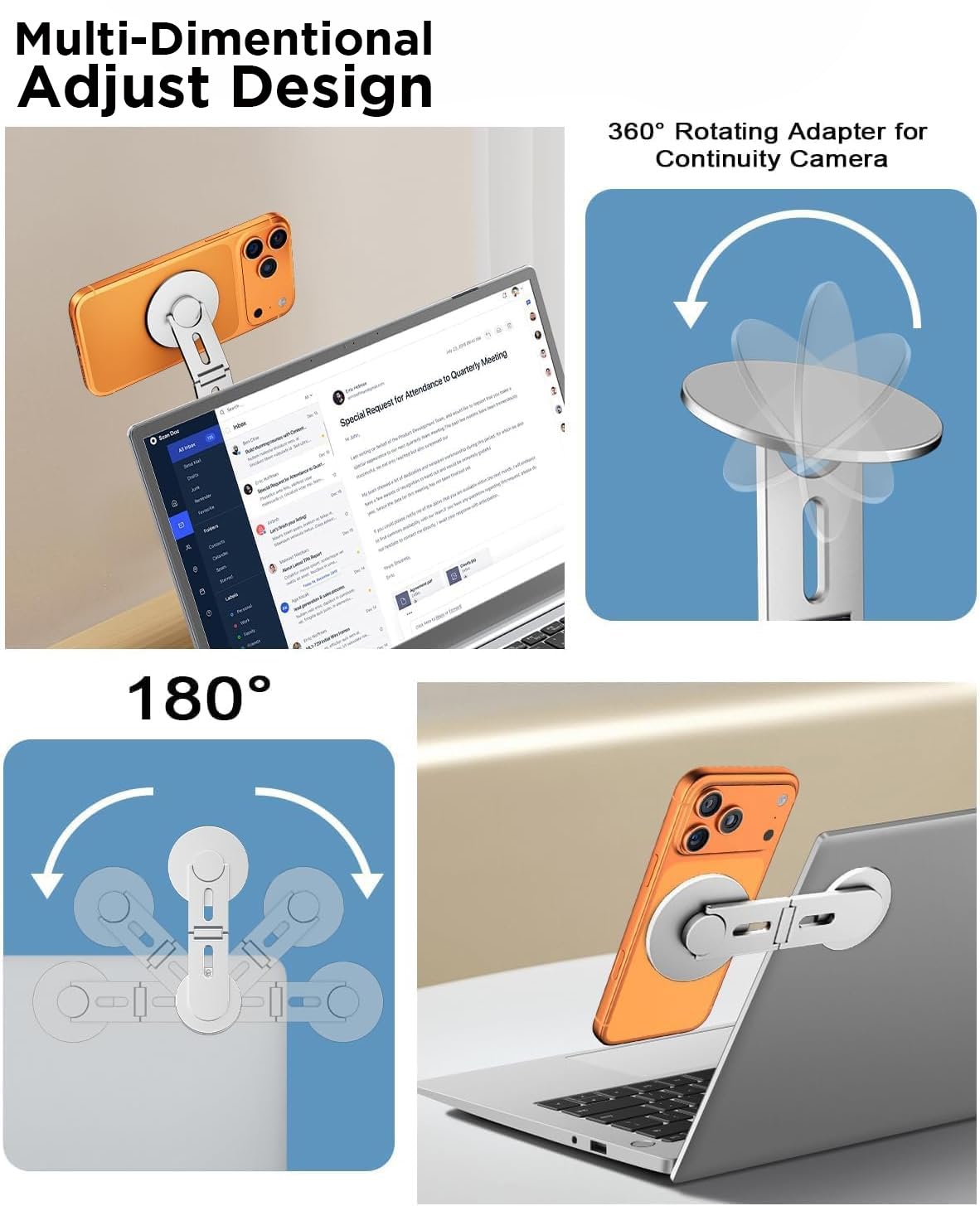 Magnetic Laptop Mobile Holder | Foldable Stand - Silver