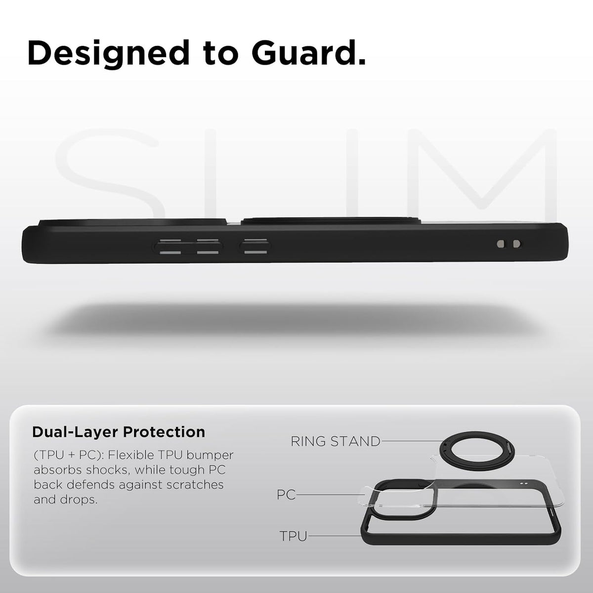 iQOO 15 5G Ring Stand Back Cover Case | Sleek Hybrid - Matte Black Ring Stand