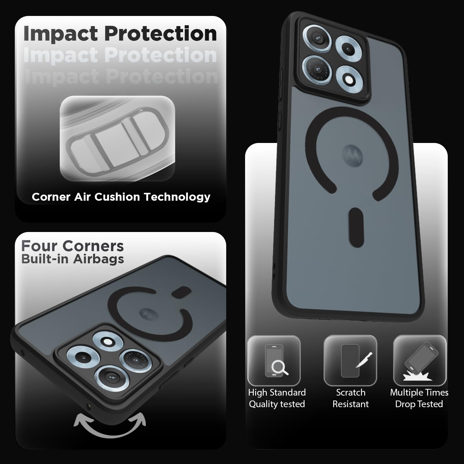Motorola Edge 70 Max Back Cover Case | Sleek Hybrid - Matte Black Magnetic