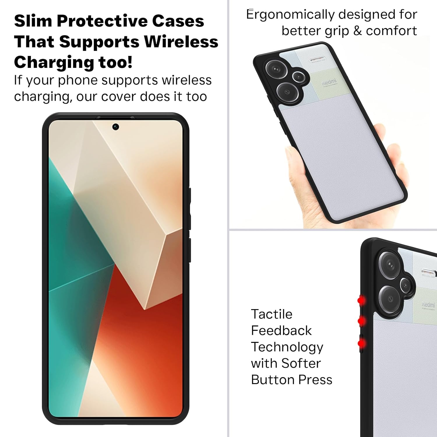 Redmi Note 13 Pro Plus 5G Back Cover Case | Clear Hybrid - Clear Black