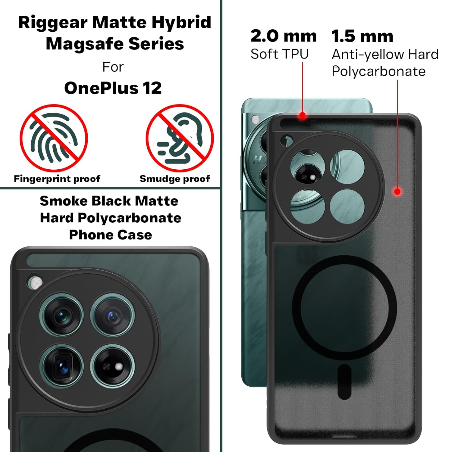 OnePlus 12 Back Cover Case | Sleek Hybrid - Smoke Black Magnetic
