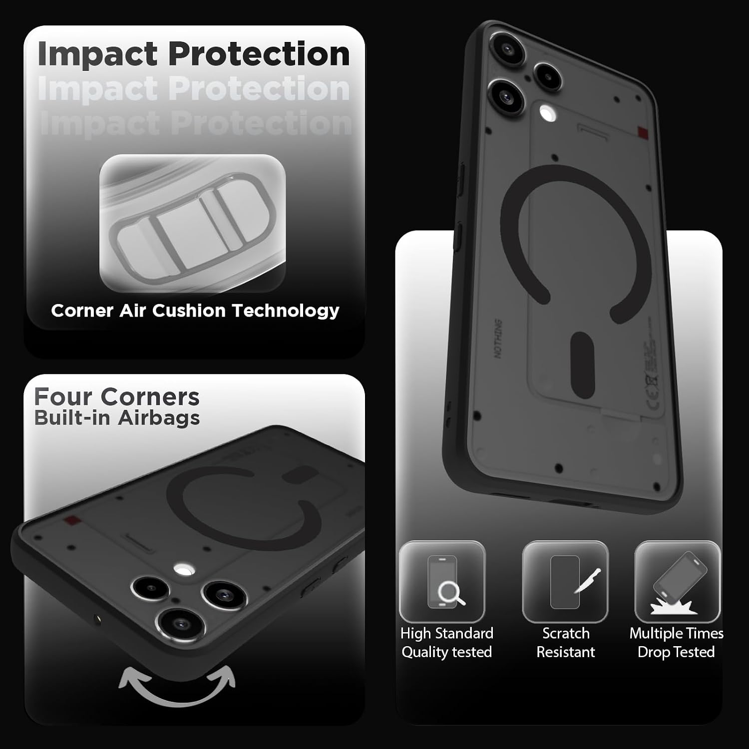 Nothing Phone 3a Lite Back Cover Case | Sleek Hybrid - Matte Black Magnetic