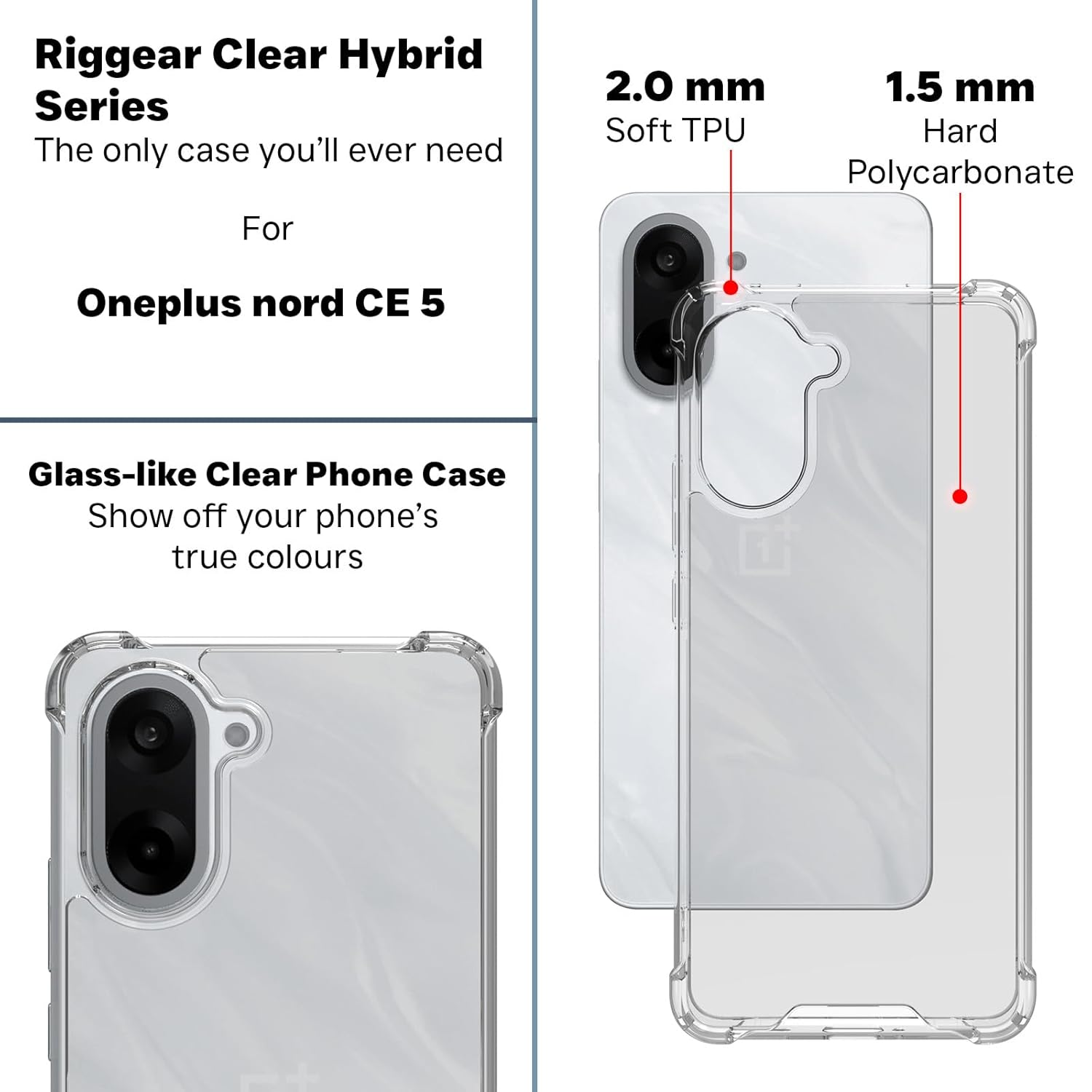 OnePlus Nord CE 5 5G Back Cover Case | Clear Hybrid - Clear