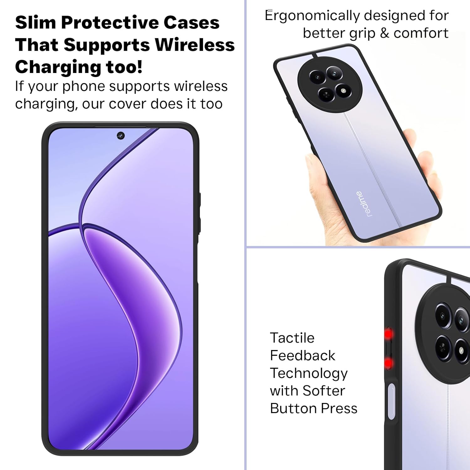 Realme 13 / 12X / 12 / Narzo 70X / Narzo N65 5G Back Cover Case | Clear Hybrid - Clear Black
