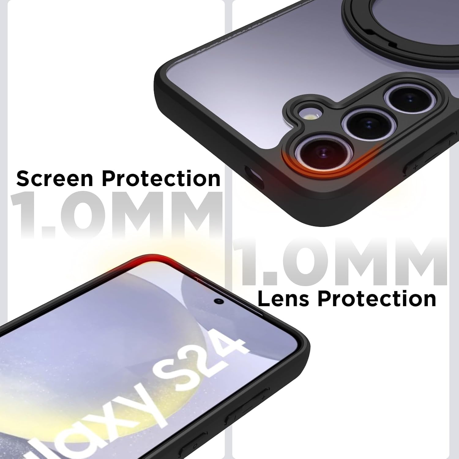 Samsung Galaxy S24 Ring Stand Back Cover Case | Sleek Hybrid - Clear Black Magnetic