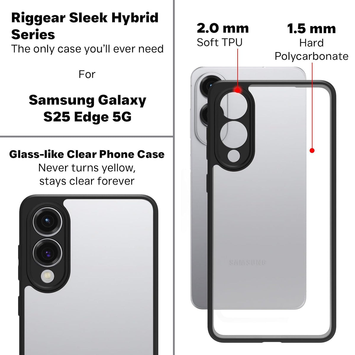 Samsung Galaxy S25 Edge Back Cover Case | Sleek Hybrid - Clear Black