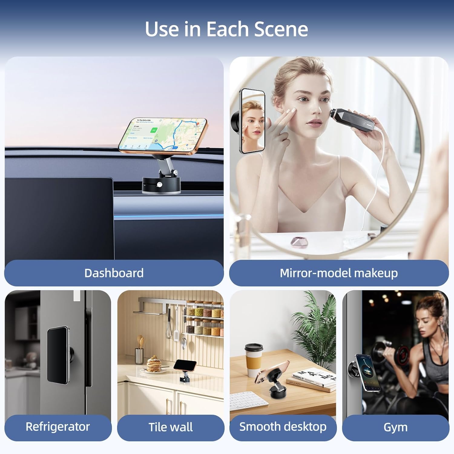Magnetic Car Mobile Holder | Vacuum Suction Mount for Dashboard & Windshield