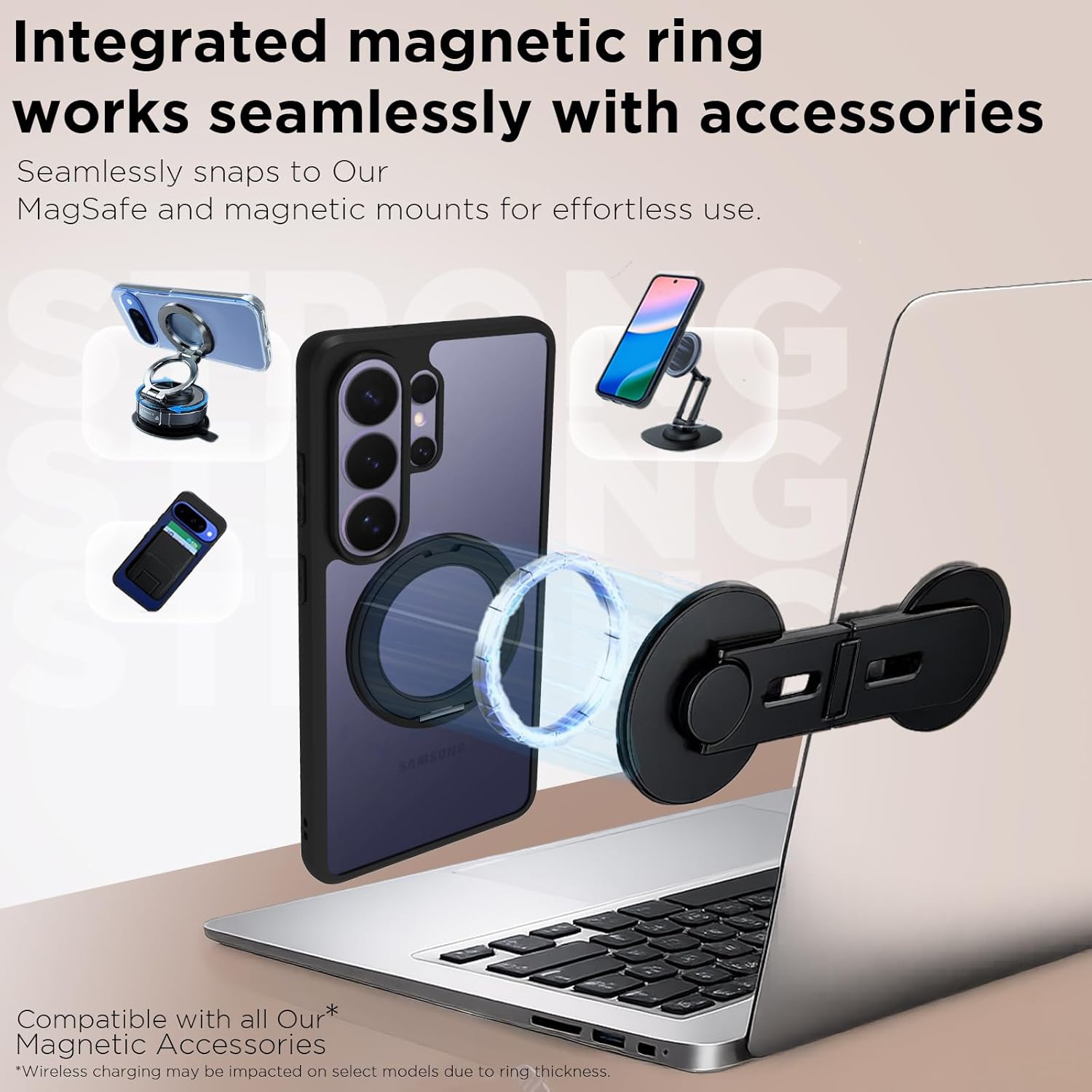 Samsung Galaxy S26 Ultra Ring Stand Back Cover Case | Clear - Clear Black Magnetic