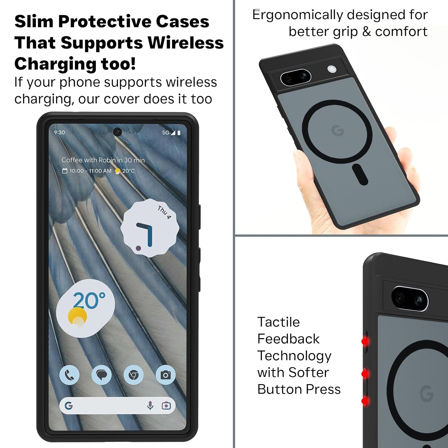 Google Pixel 7A Back Cover Case | Sleek Hybrid - Matte Black Magnetic
