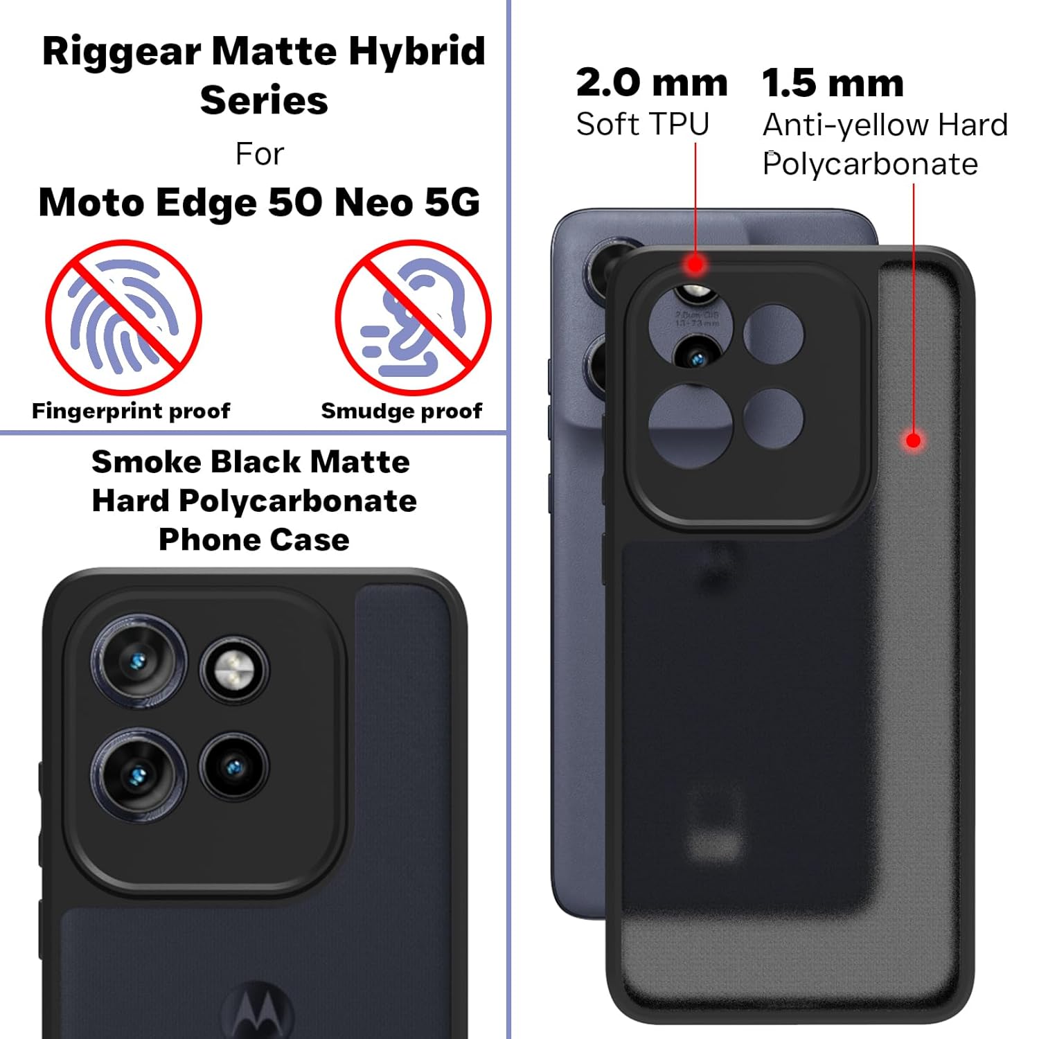 Moto Edge 50 Neo 5G Back Cover Case | Sleek Hybrid - Smoke Black