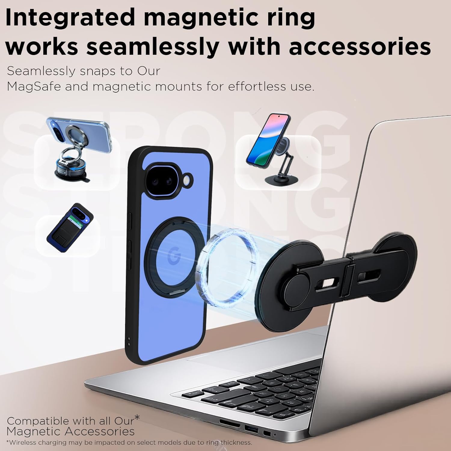 Google Pixel 10a Ring Stand Back Cover Case | Clear Hybrid - Clear Black Magnetic