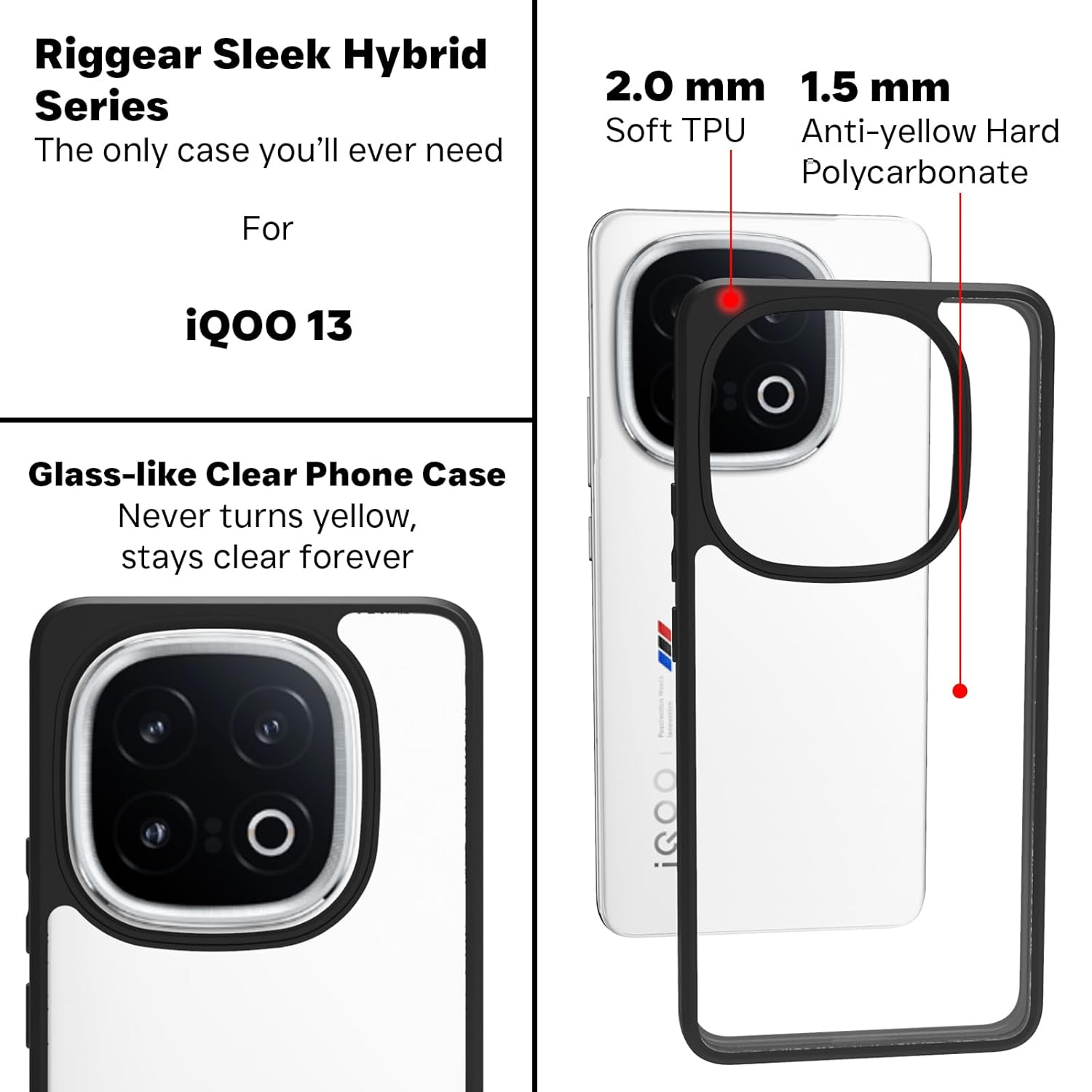 iQOO 13 5G Back Cover Case | Sleek Hybrid - Clear Black