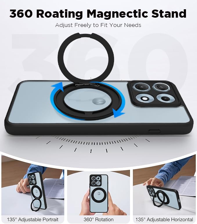 Motorola Edge 70 Max Ring Stand Back Cover Case| Sleek Hybrid - Clear Black Magnetic