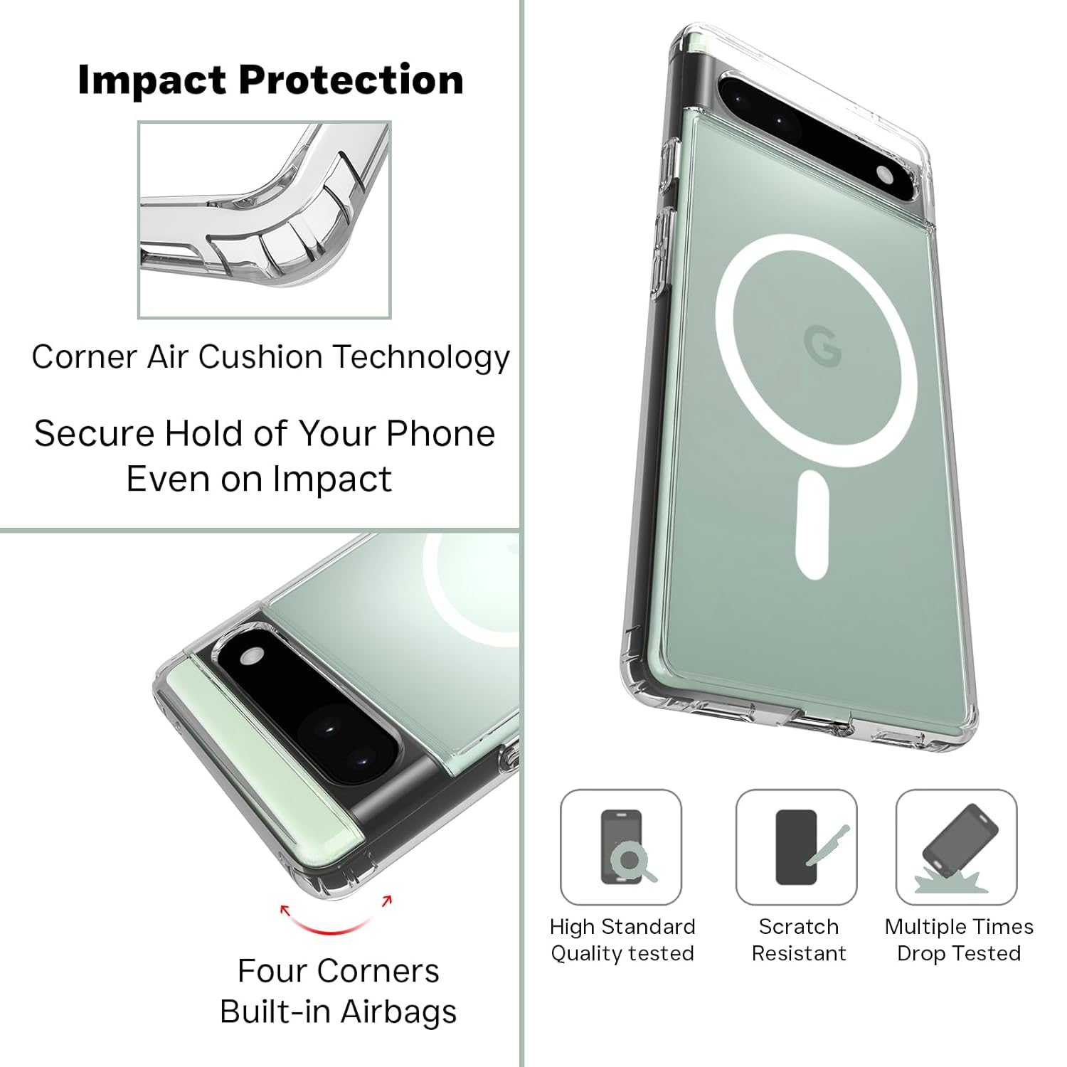 Google Pixel 6A Back Cover Case | Clear Hybrid - Clear Magnetic