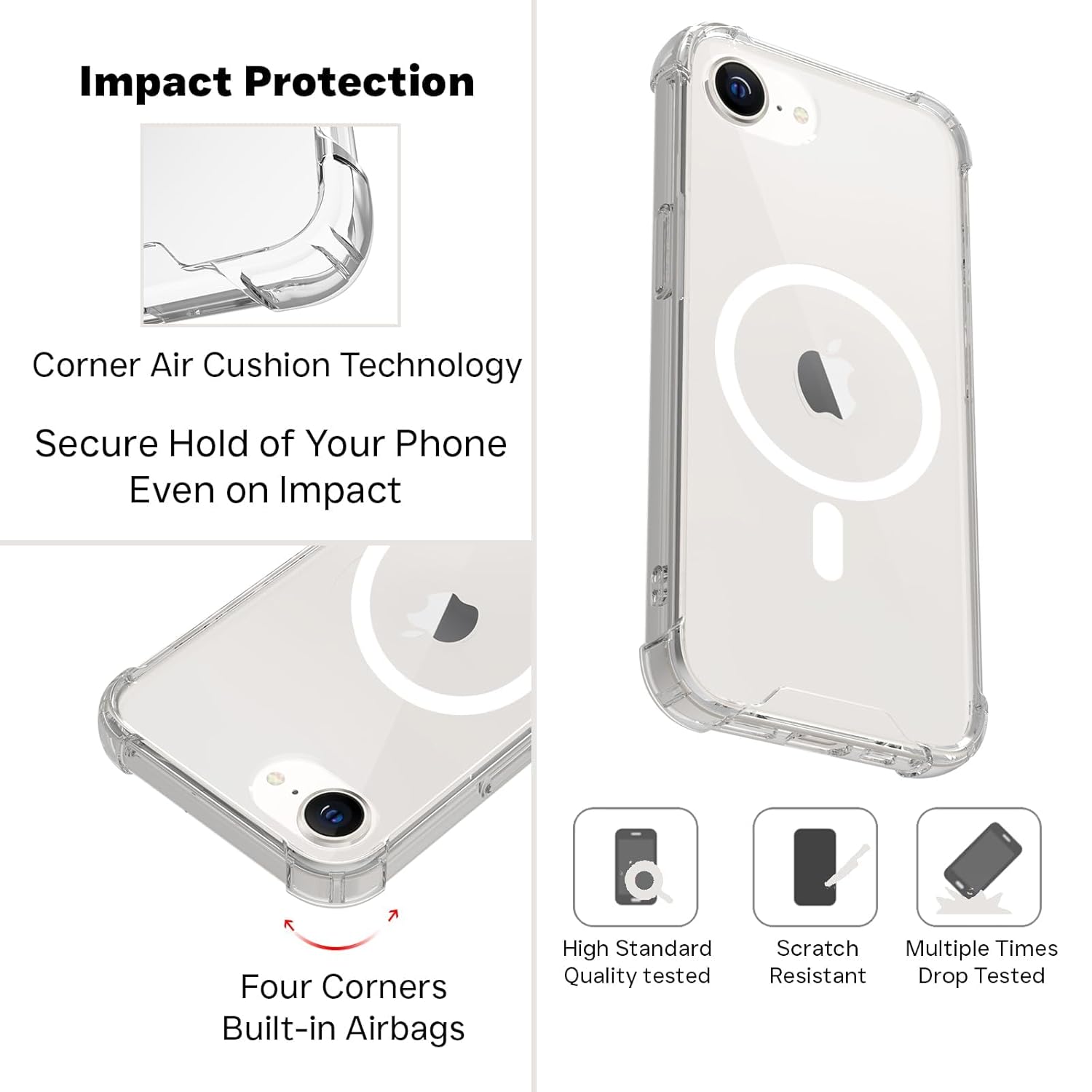 iPhone 16e / iPhone 17e Back Cover Case | Clear Hybrid - Clear Magnetic
