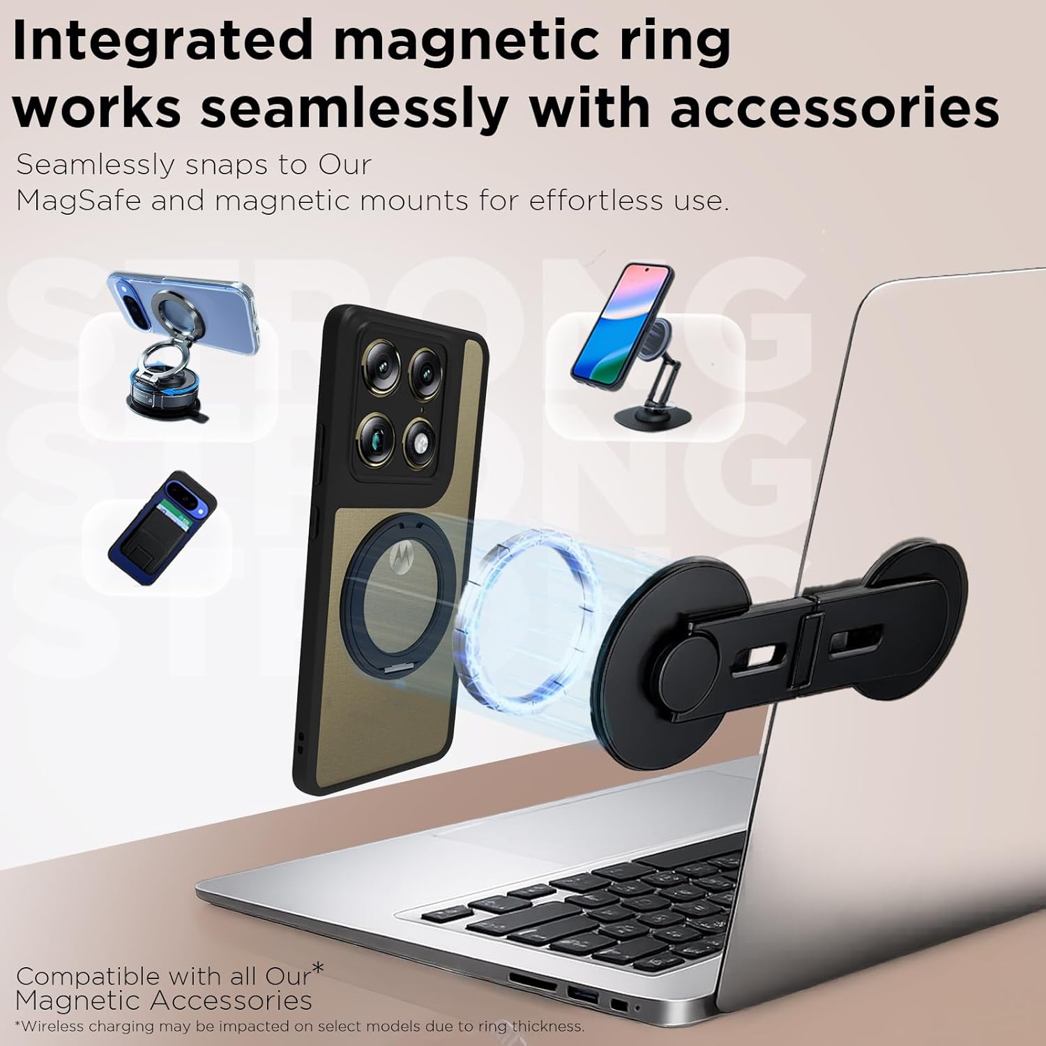 Motorola Signature Ring Stand Back Cover Case | Clear Hybrid - Clear Black Magnetic