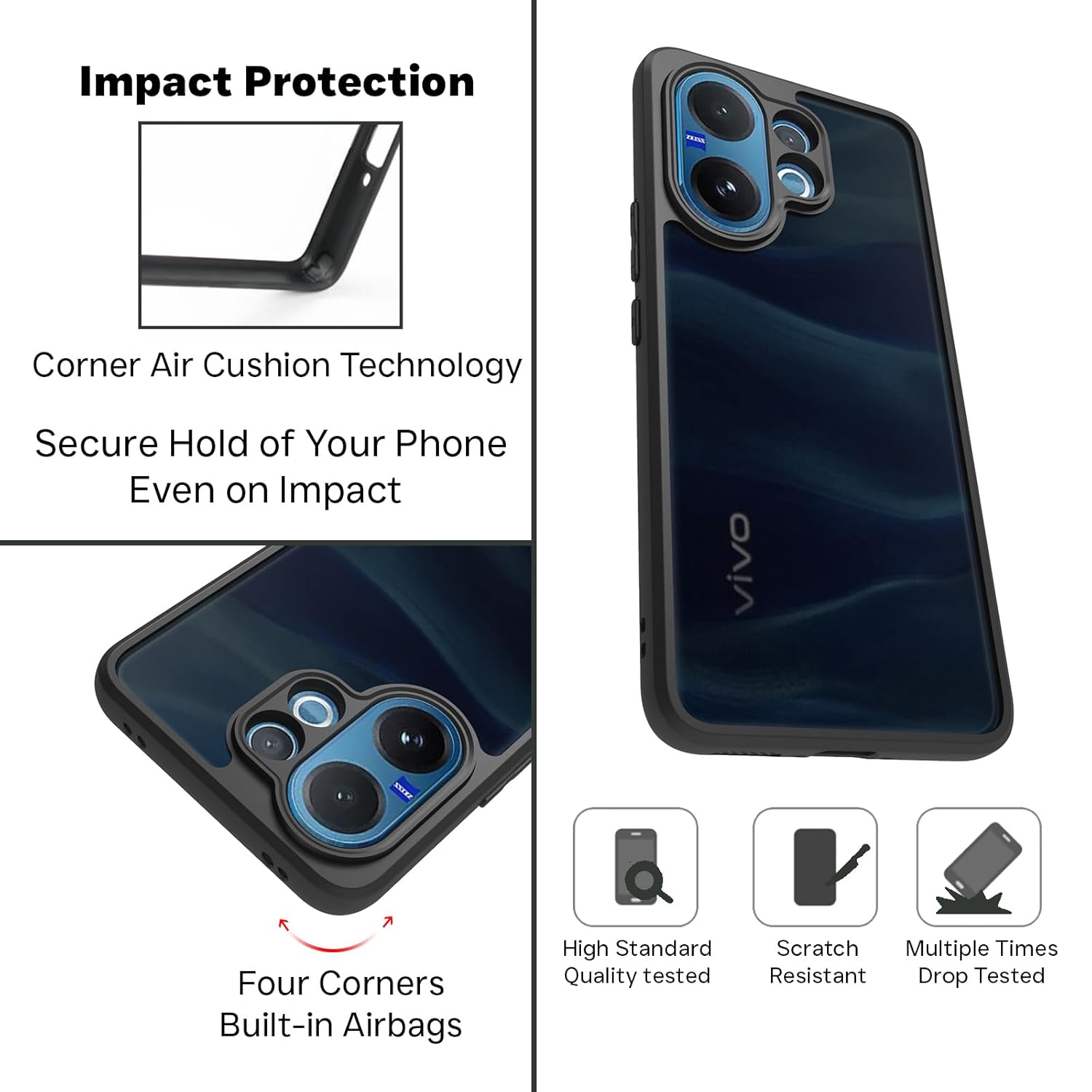 Vivo V60 5G / Vivo T4 Pro 5G / Vivo V60e 5G Back Cover Case | Sleek Hybrid - Matte Black