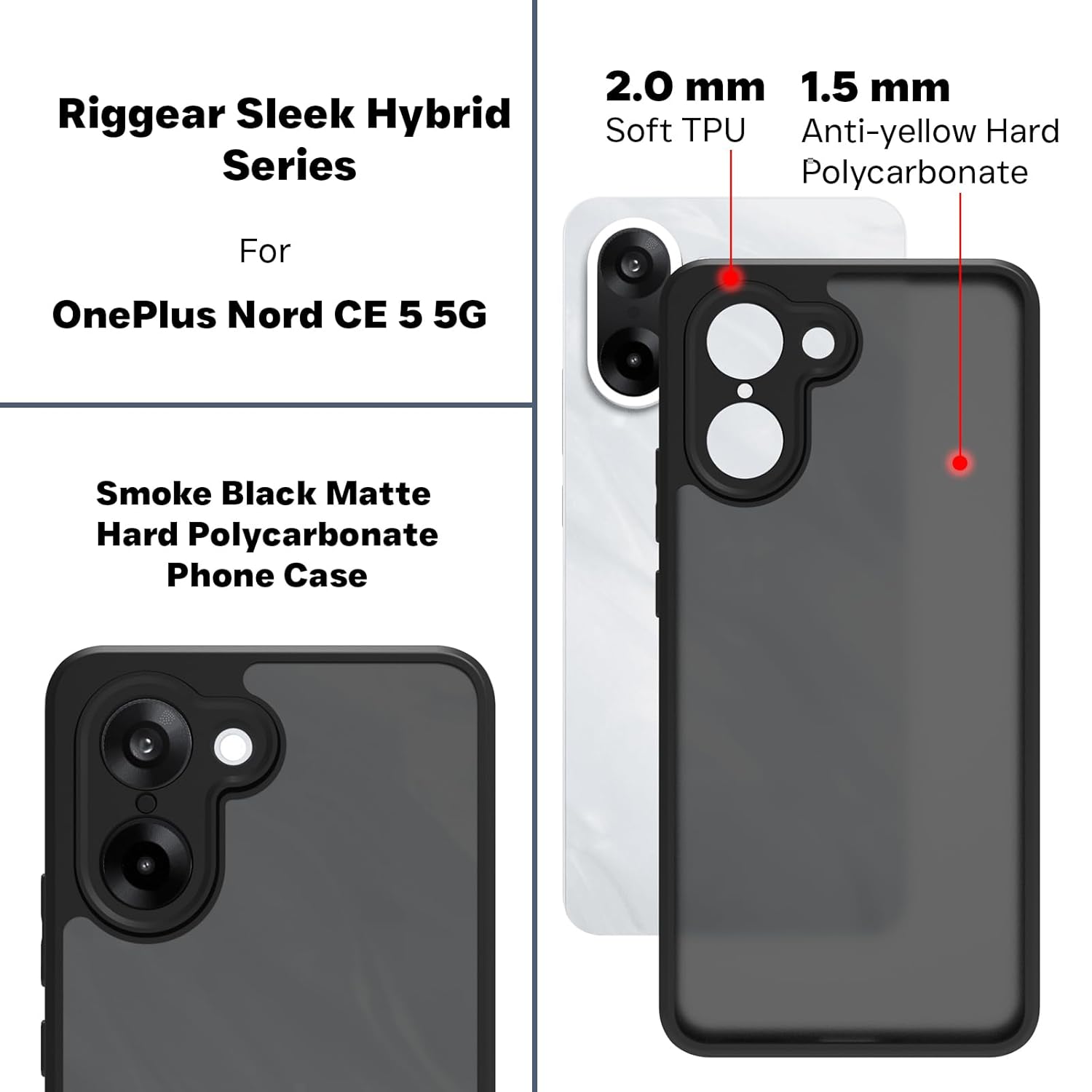OnePlus Nord CE 5 5G Back Cover Case | Sleek Hybrid - Matte Black