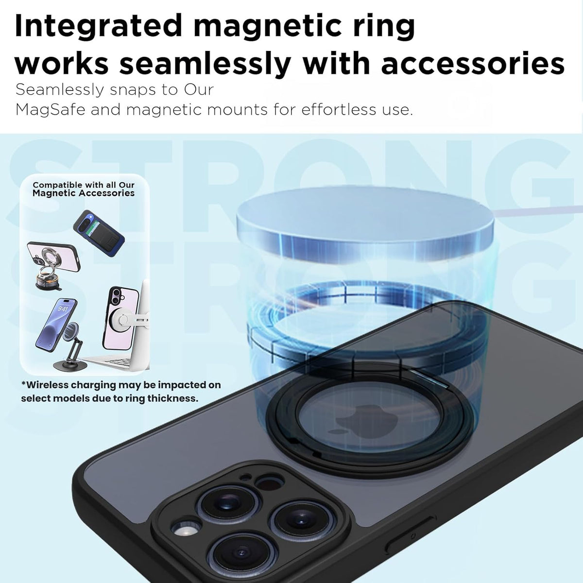 iPhone 15 Pro Max Ring Stand Back Cover Case | Sleek Hybrid - Clear Black Ring Stand