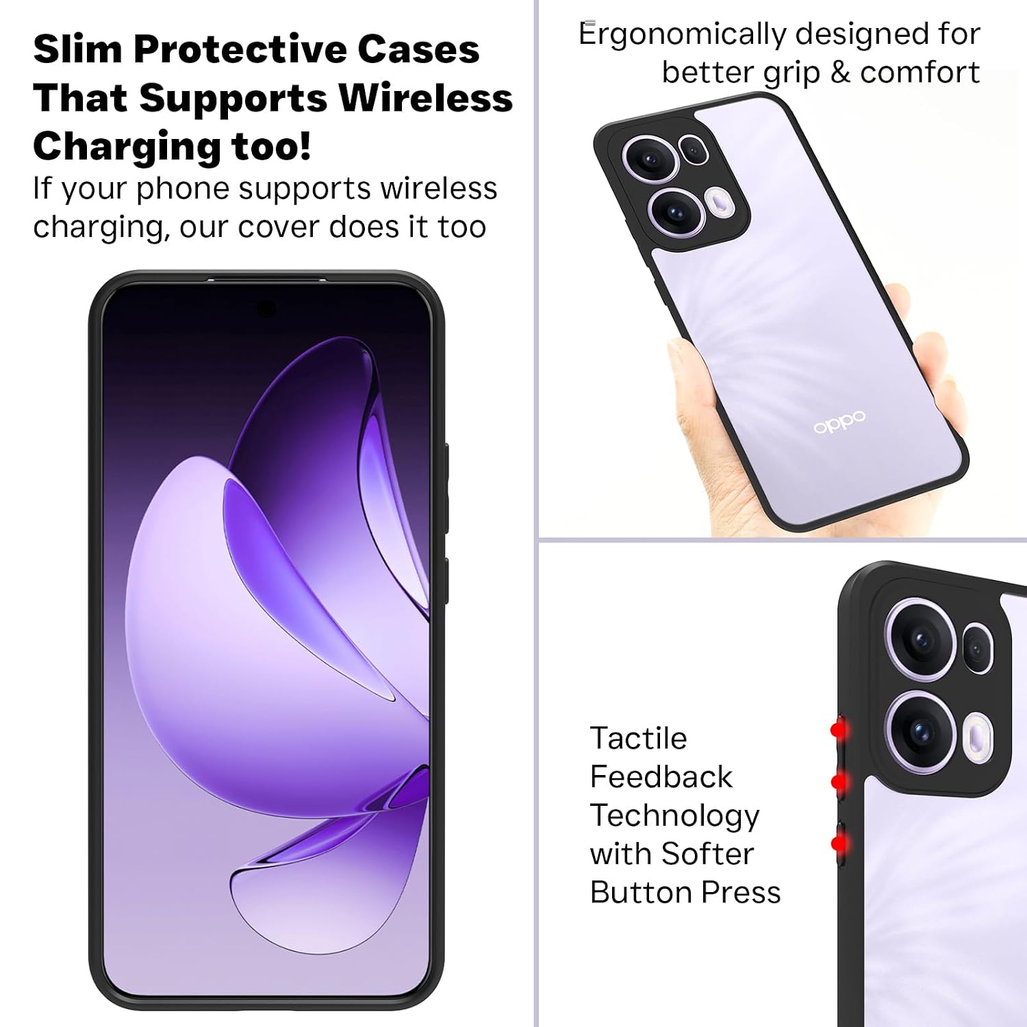 Oppo Reno 13 Pro Back Cover Case | Sleek Hybrid - Clear Black