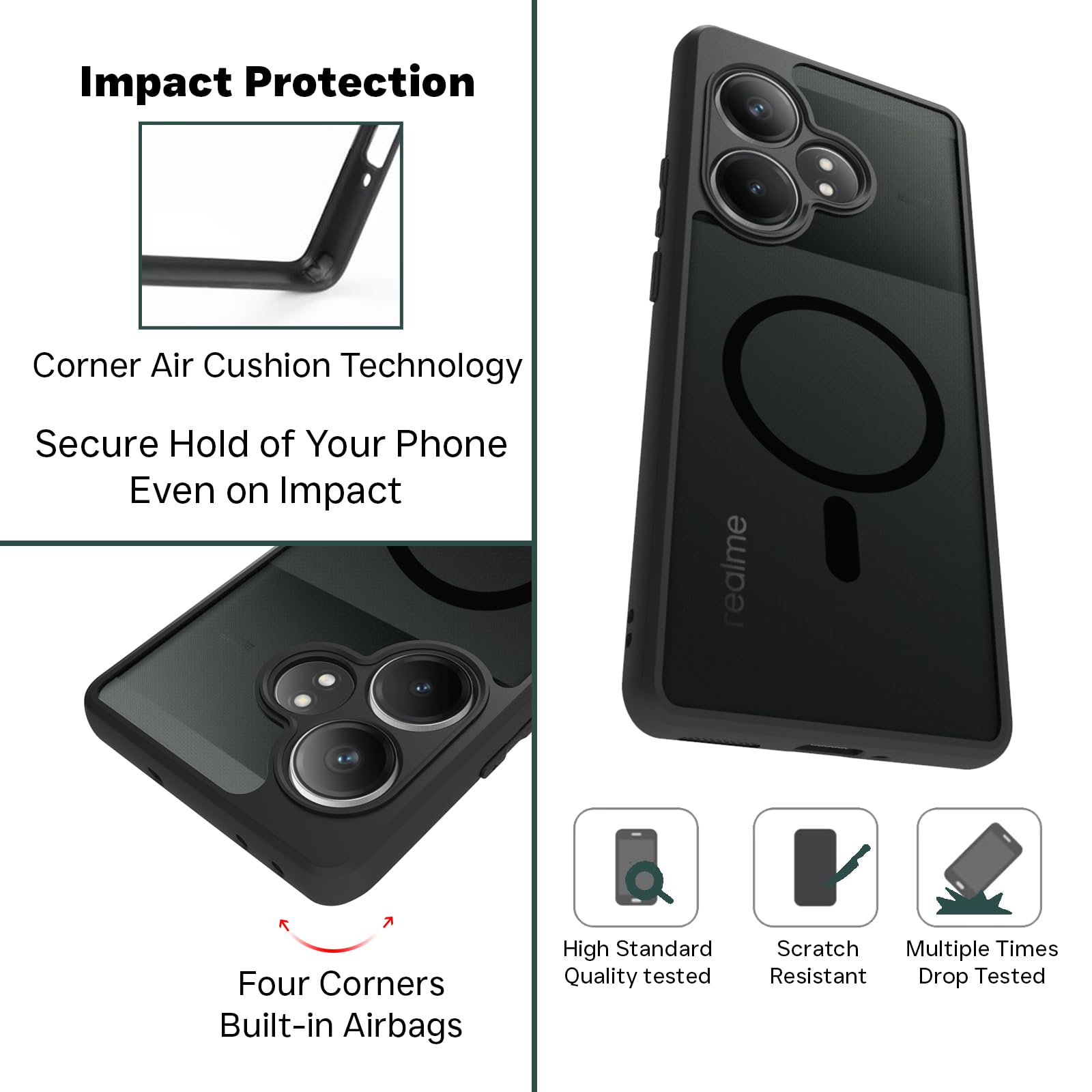 Realme GT 6 / GT 6T 5G Back Cover Case | Sleek Hybrid - Matte Black Magnetic