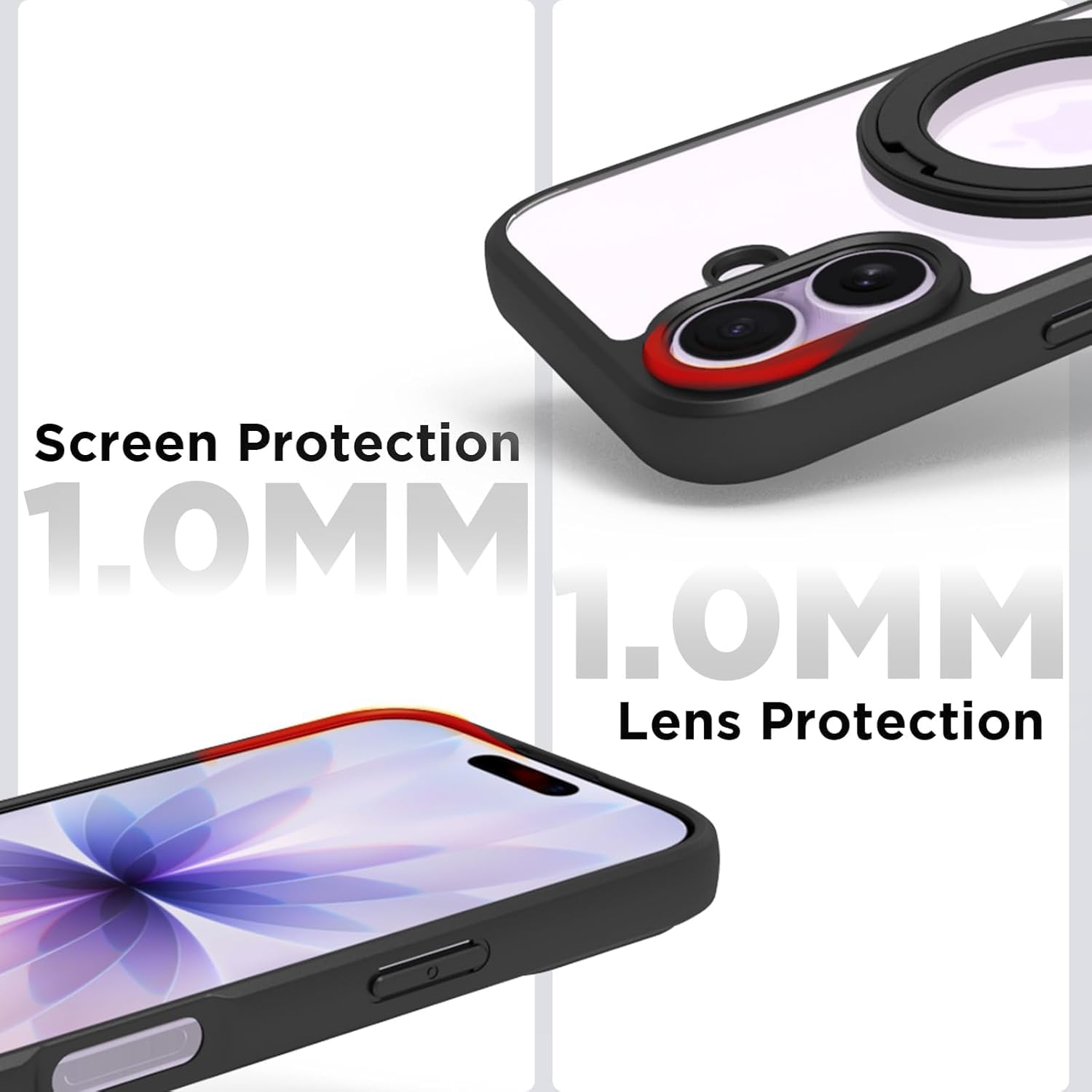 iPhone 17 Ring Stand Back Cover Case | Clear Hybrid - Clear Black Magnetic