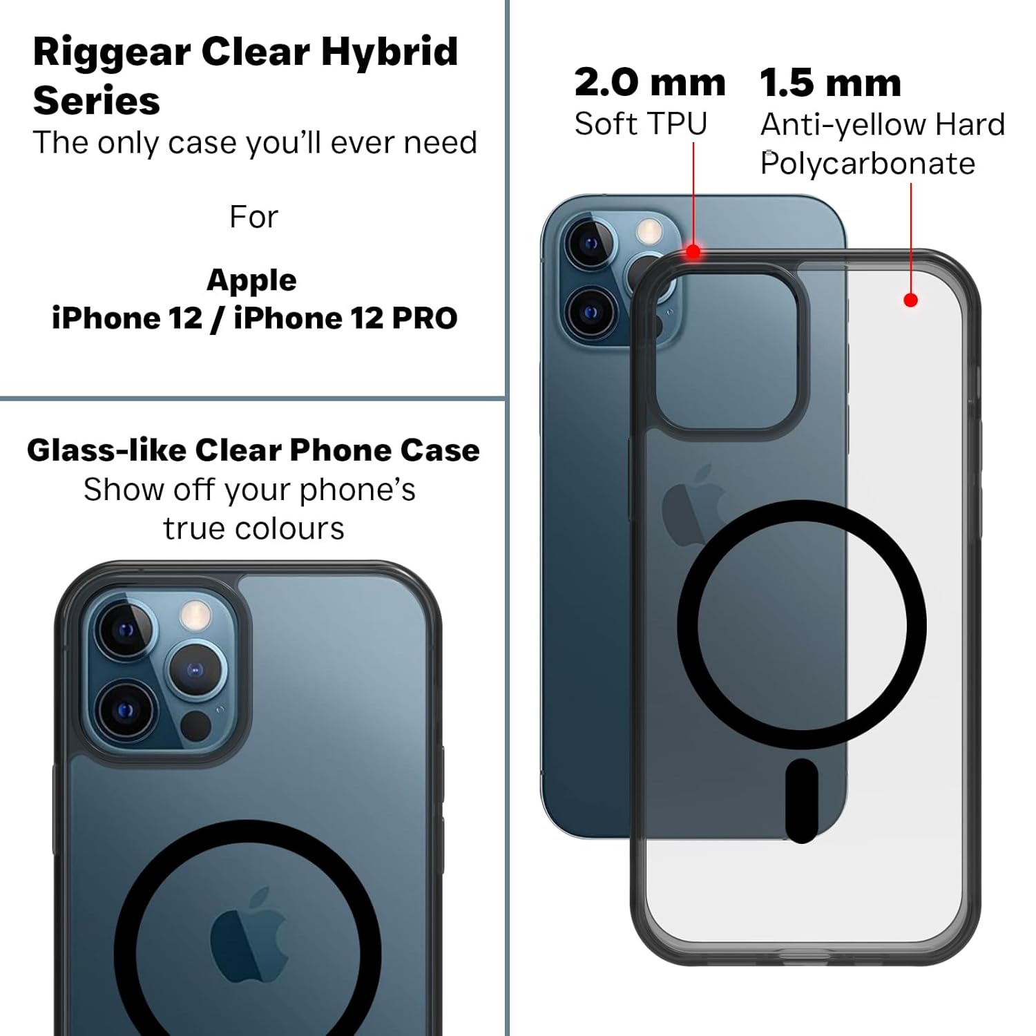 iPhone 12 / 12 Pro Back Cover Case | Clear Hybrid - Smoke Magnetic(Black)